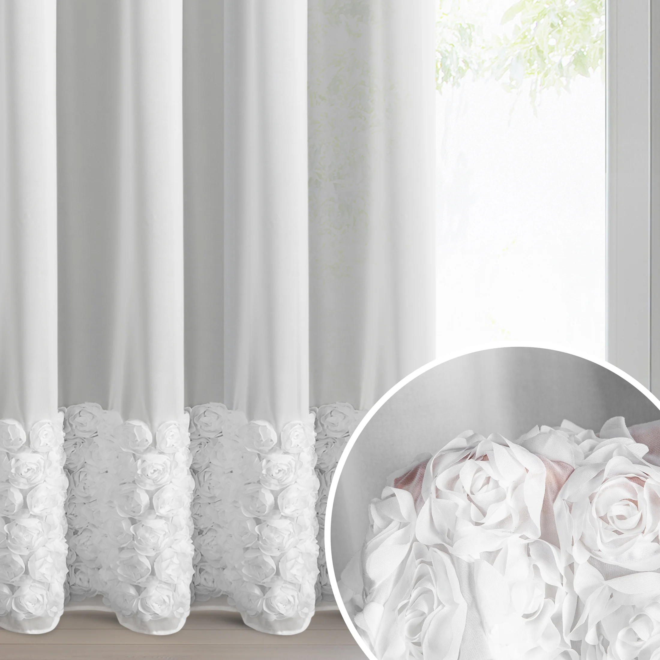 Firana biała z szyfonu zdobiona aplikacją 3D w róże 140x270 cm taśma - ROSES - Eva Minge | eurofirany