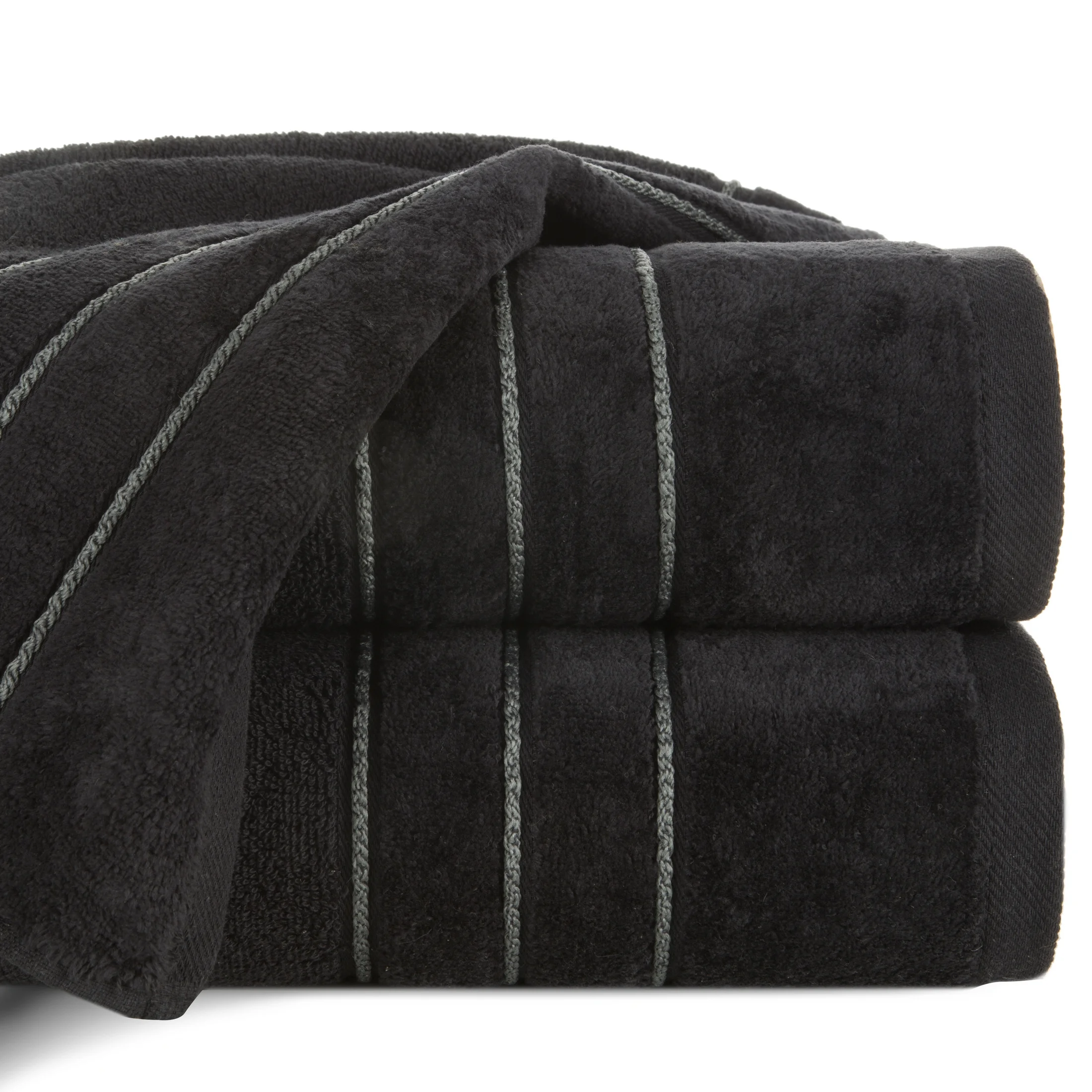 Ręcznik kąpielowy 70x140 cm bawełniany kolor czarny z kontrastującymi paseczkami 500 g/m2 SIBEL