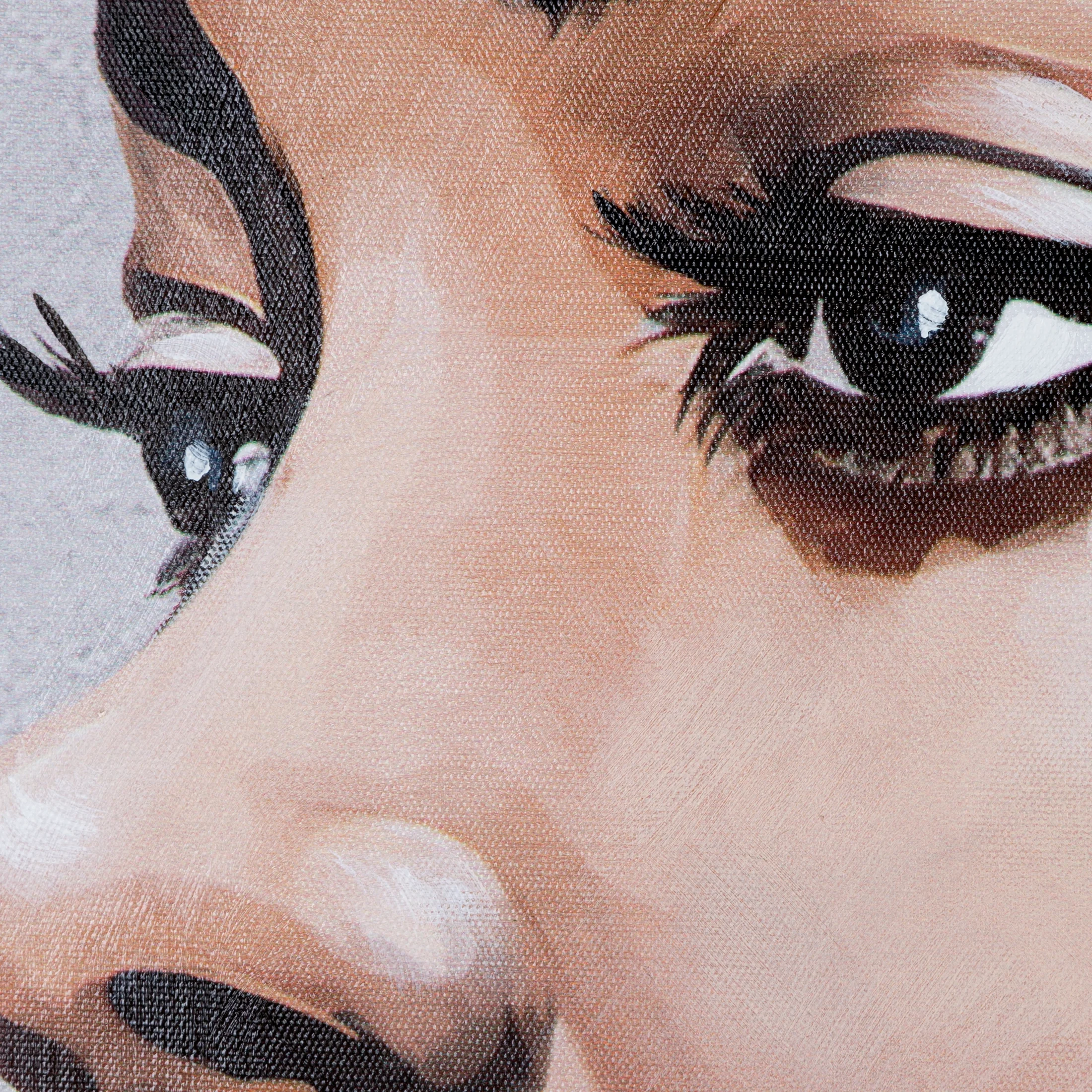 Obraz postaci szaro, niebieski ręcznie malowany na płótnie oprawiony w ramę 80x120 cm