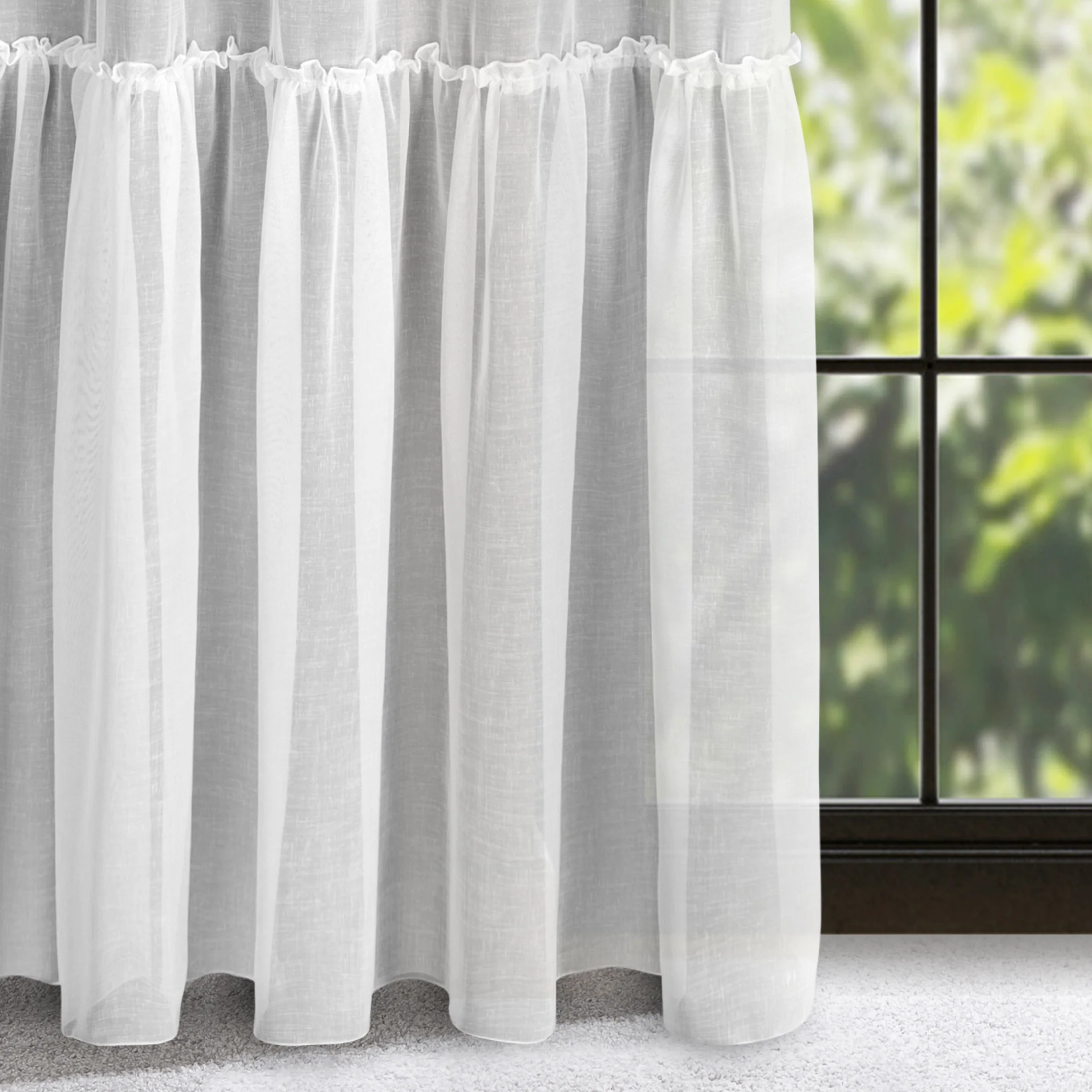 Firana biała z etaminy z jedną falbaną 300x230 cm taśma LENA 1 | eurofirany