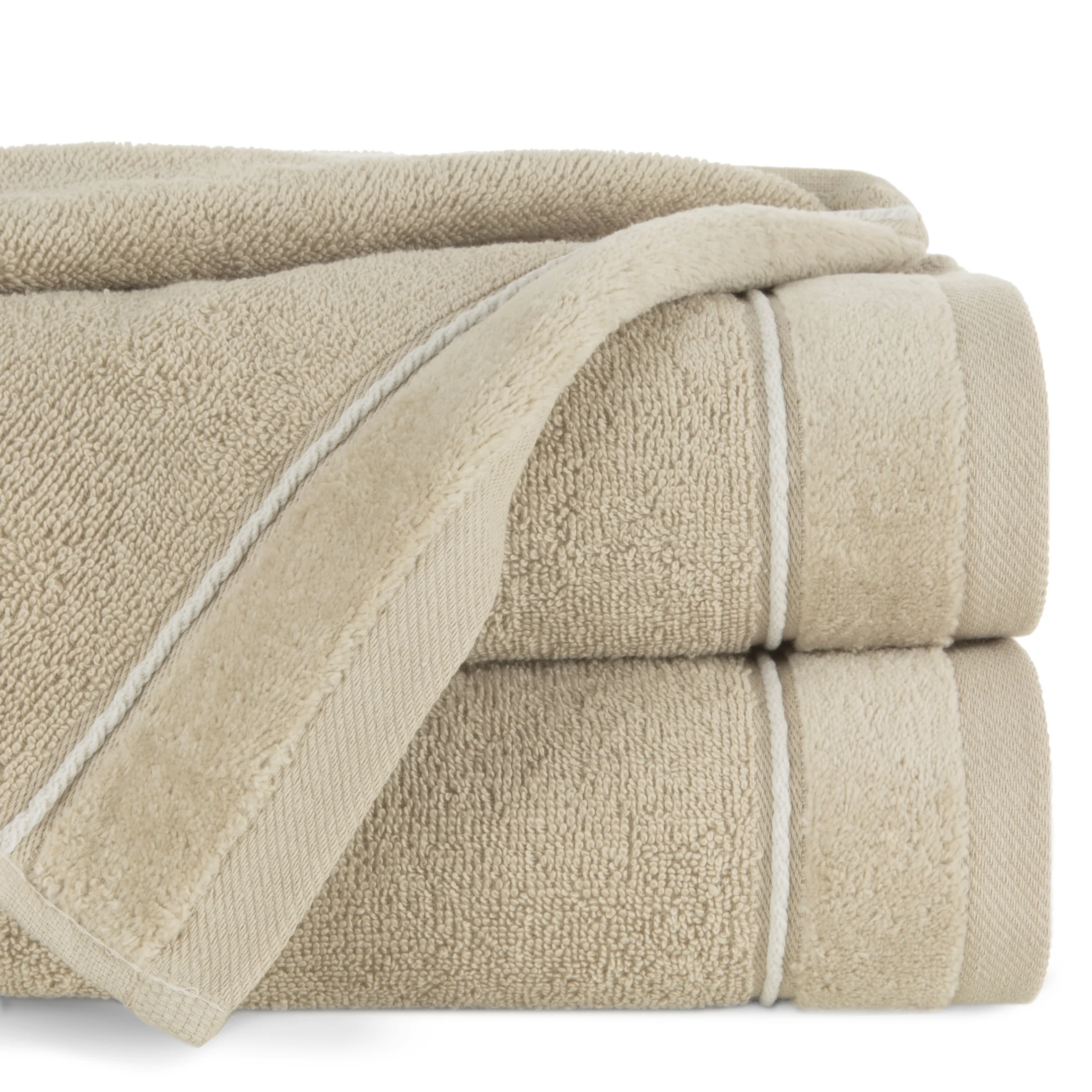 Ręcznik do rąk 30x50 cm bawełniany kolor beżowy z kontrastującymi paseczkami 500 g/m2 SIBEL