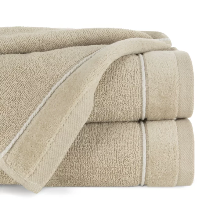 Ręcznik do rąk 30x50 cm bawełniany kolor beżowy z kontrastującymi paseczkami 500 g/m2 SIBEL