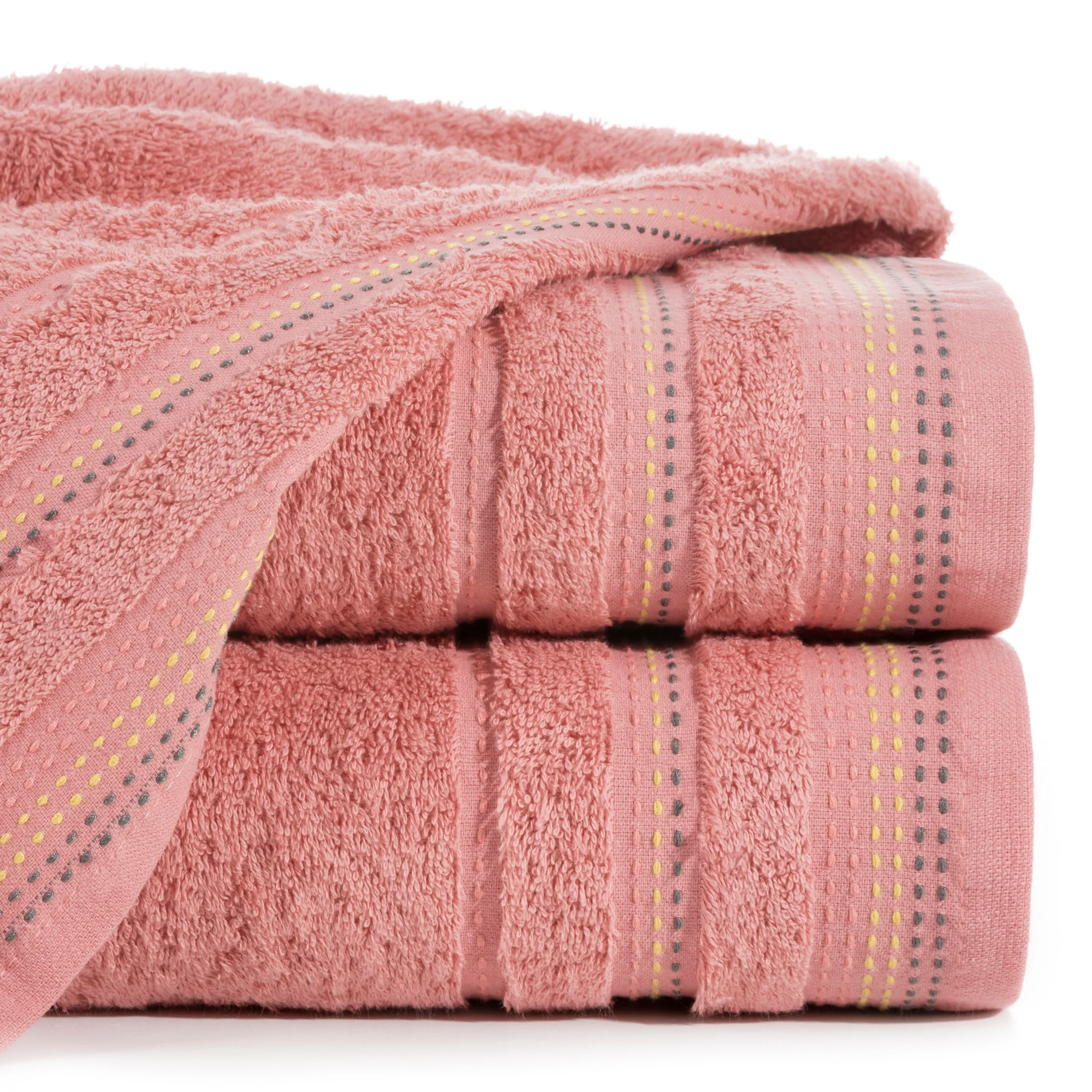 Ręcznik kąpielowy 70x140 cm bawełniany kolor koralowy z ozdobnym stębnowaniem 500 g/m2 POLA