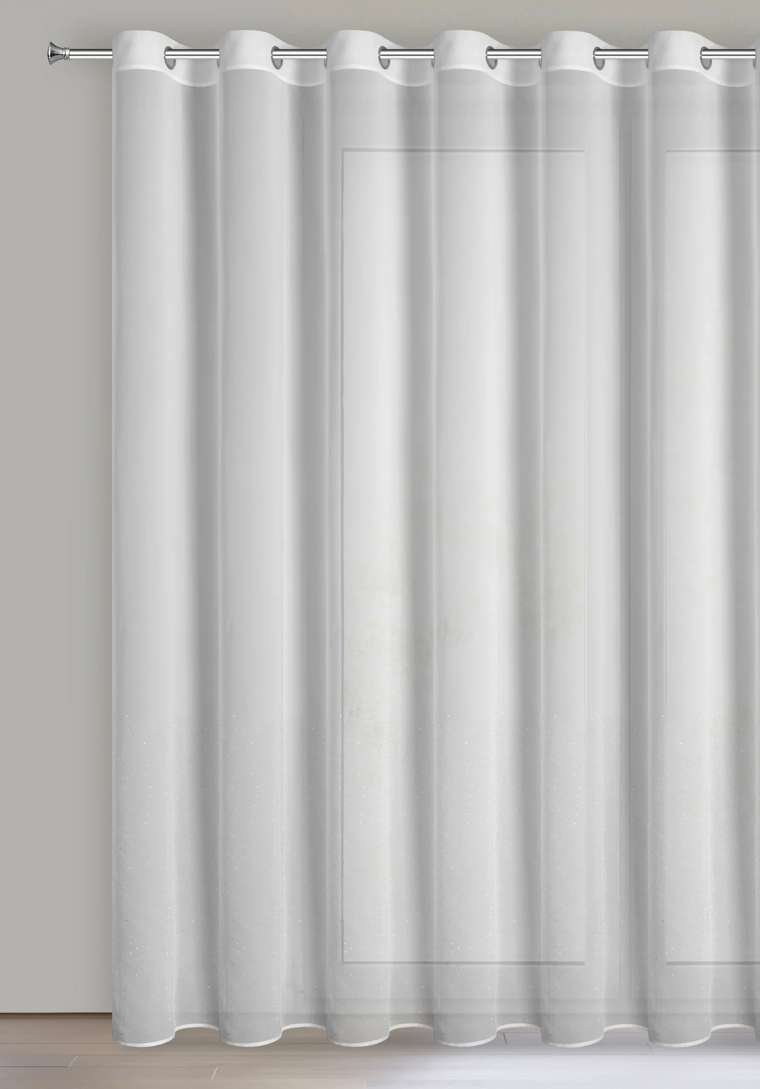 Firana biała z tkaniny szyfonowej zdobiona w dolnej części lśniącymi diamencikami 350x250 cm przelotka ARIADNA