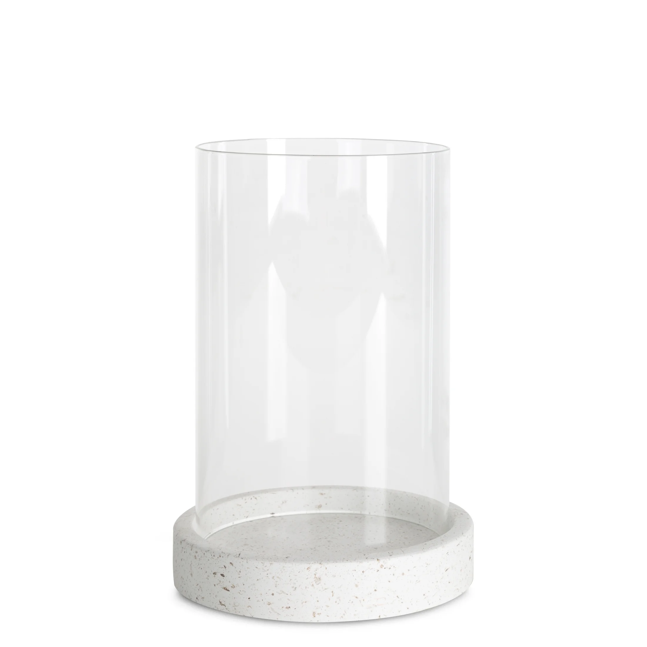 Świecznik KEVIN z podstawą ze wzorem granitu i szklanym kloszem | eurofirany