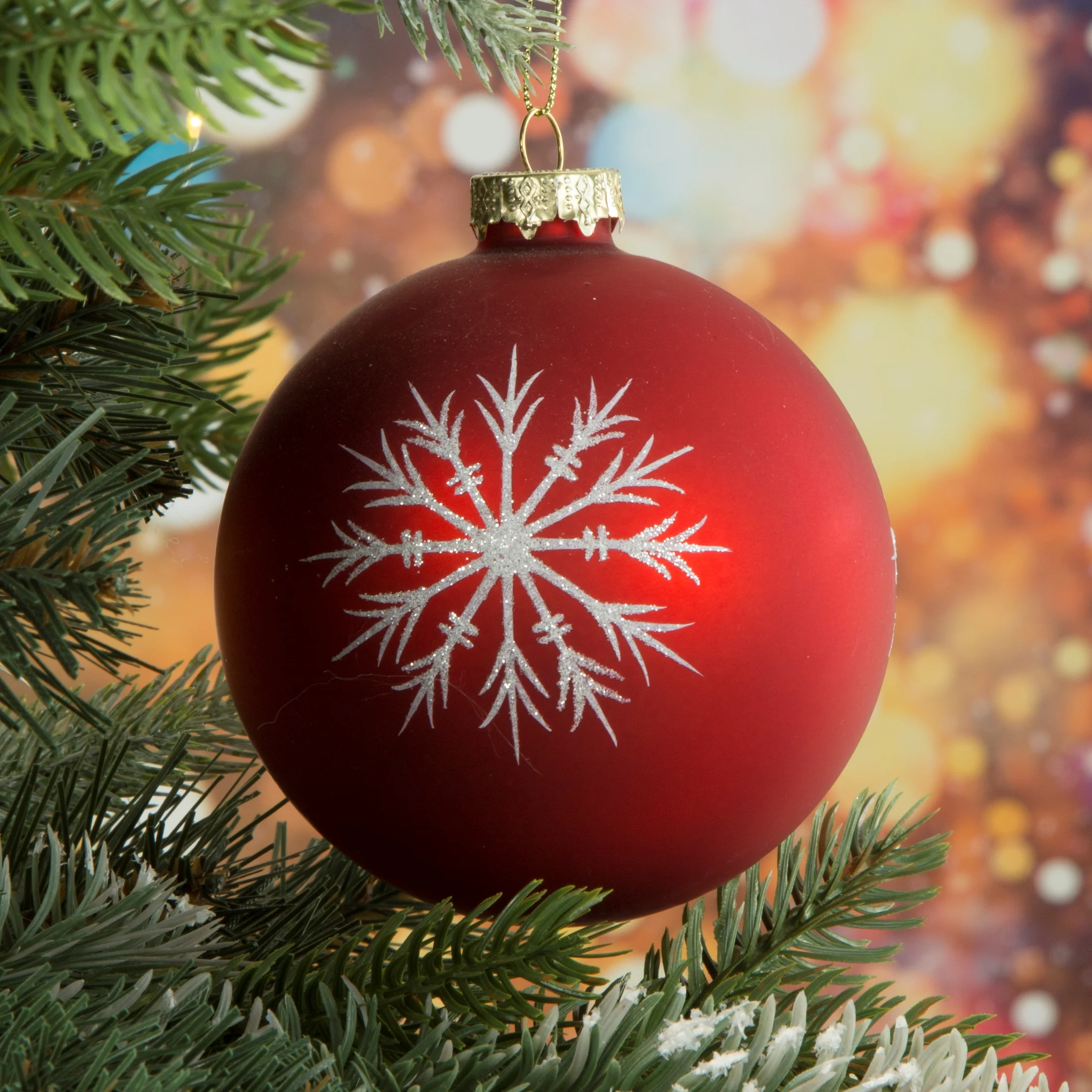 Bombka szklana ręcznie zdobiona brokatowymi śnieżynkami | eurofirany