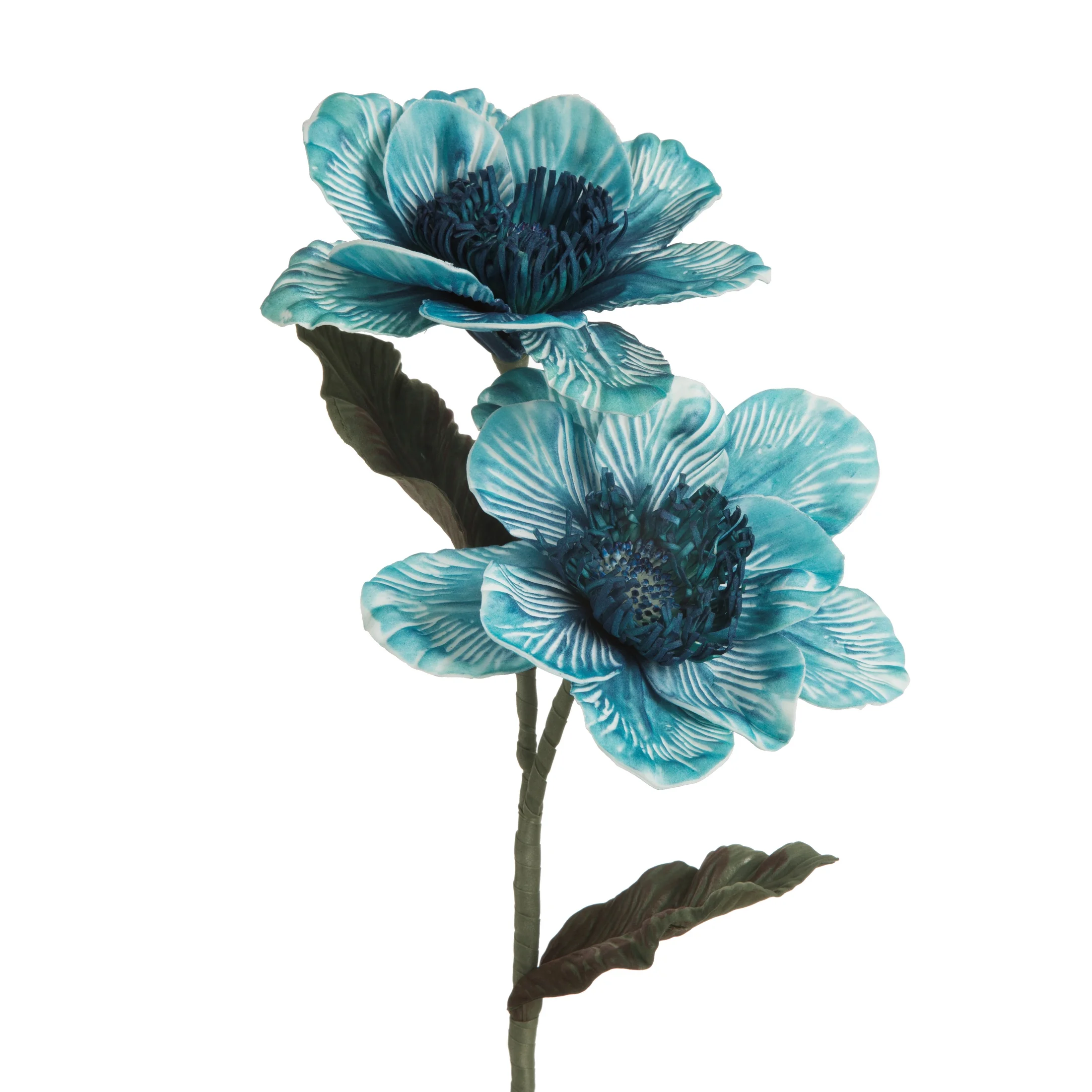 Kwiat sztuczny magnolii niebieski z plastycznej pianki foamiran 70 cm