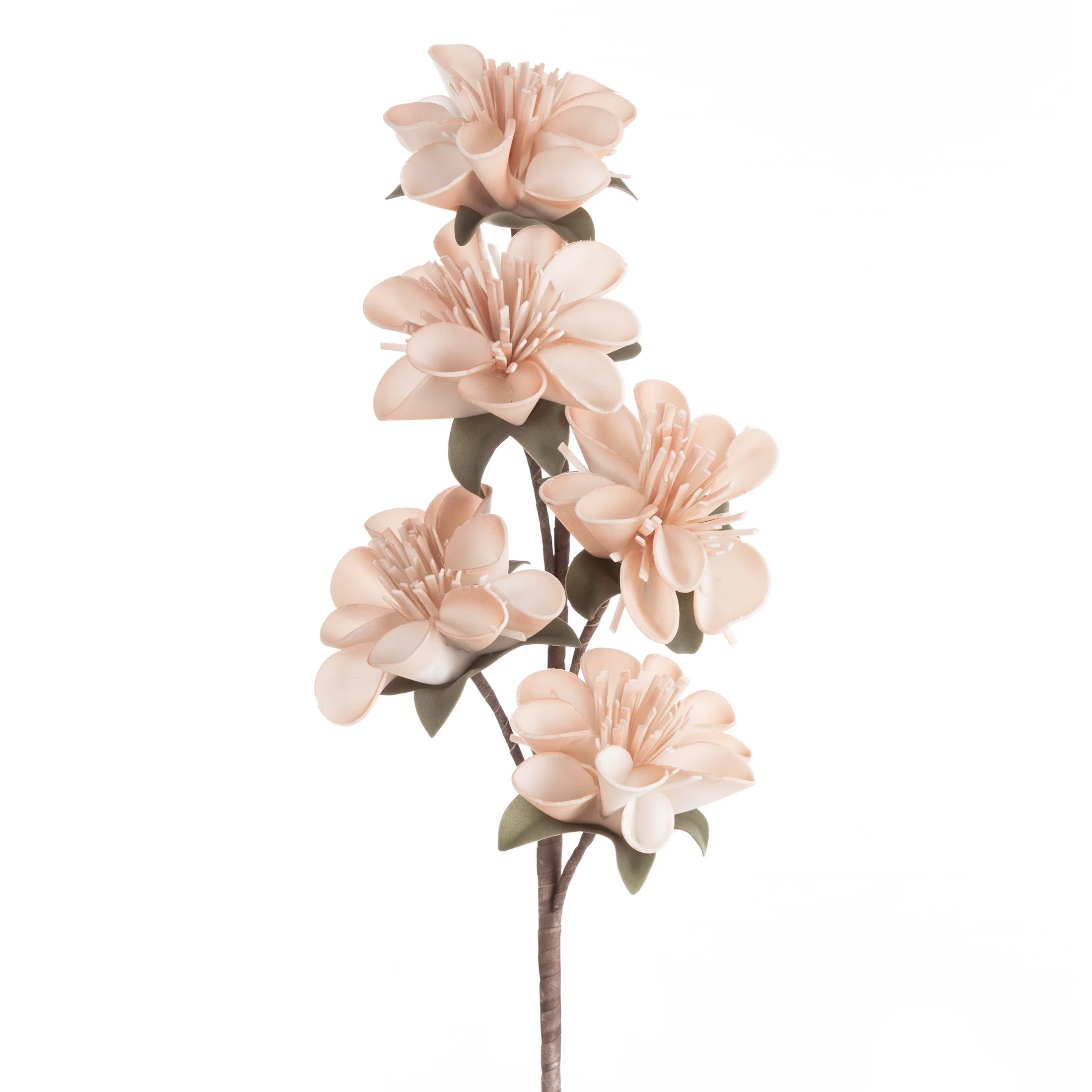 Kwiat sztuczny jasnoróżowo, zielony z plastycznej pianki foamiran 62 cm