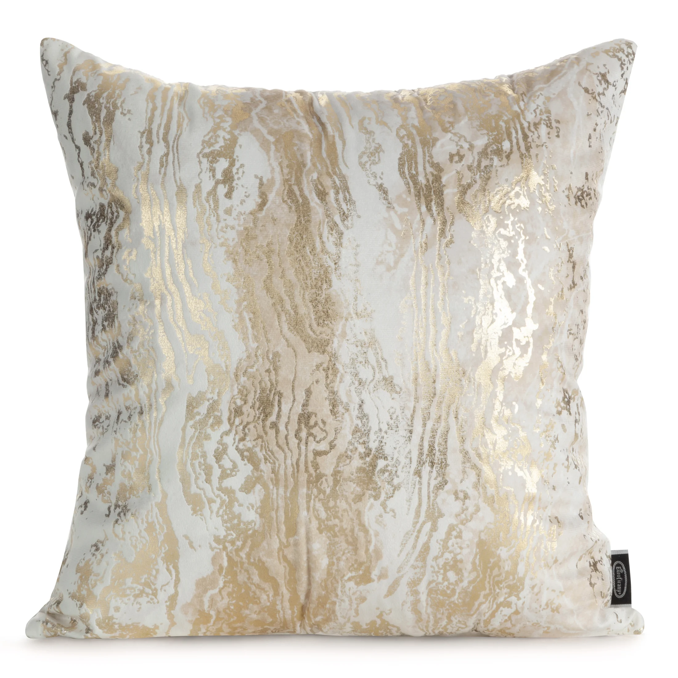 Poszewka na poduszkę 45x45 cm welwetowa kolor kremowy zdobiona przecieranym metalicznym nadrukiem SOFI | eurofirany