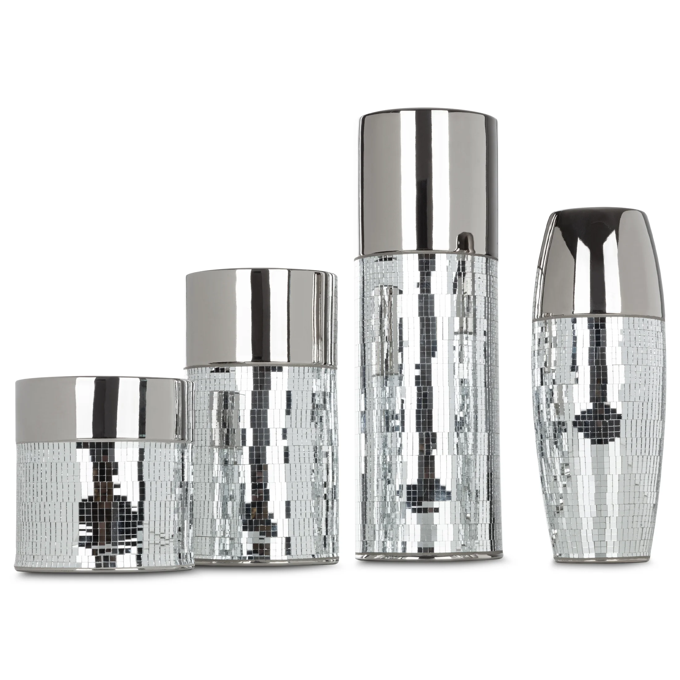 Wazon ceramiczny srebrny zdobiony drobnymi witrażowymi lusterkami średnica 14x30 cm MIRONA