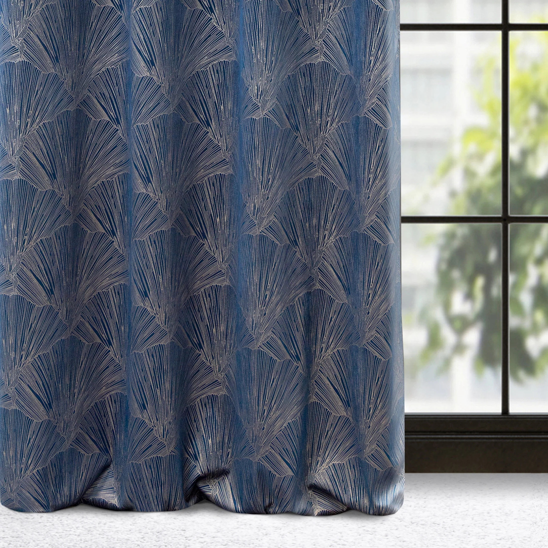 Zasłona welwetowa granatowo, szampańska z motywem roślinnym 140x250 cm przelotka - GOJA - Pierre Cardin | eurofirany