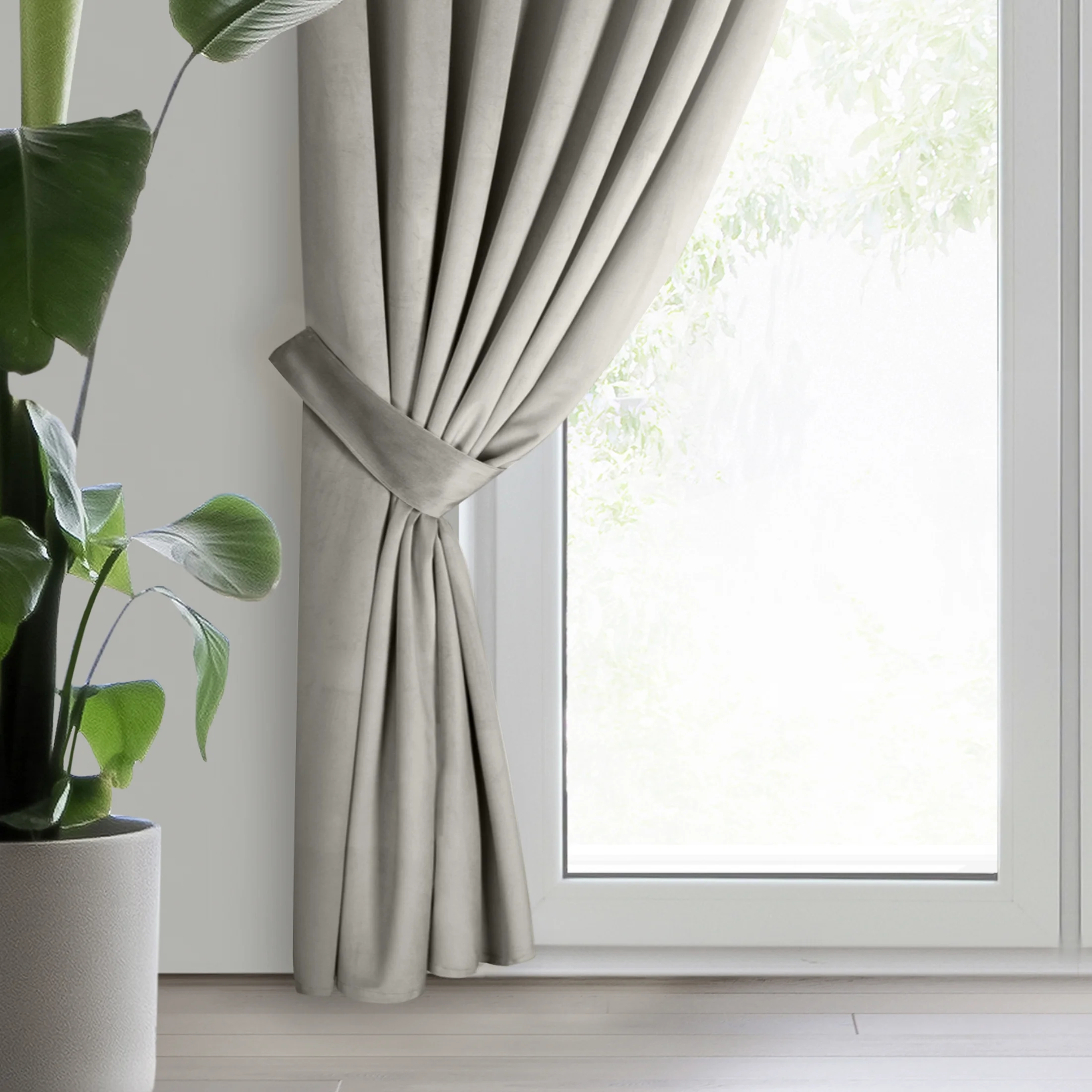 Zasłona popielata z tkaniny welwetowej, troczek w zestawie 140x300 cm taśma ANTARA | eurofirany