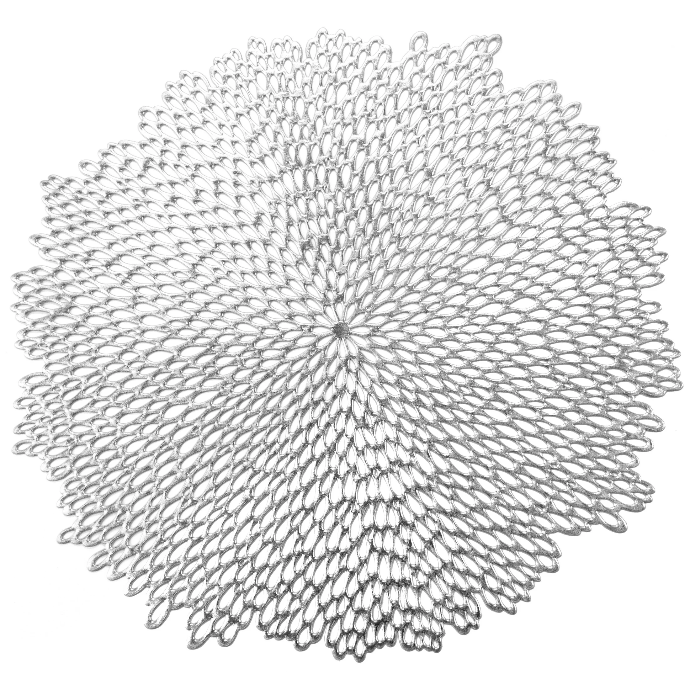 Podkładka okrągła na stół srebrna średnica 38 cm ELEN z ażurowym wzorem