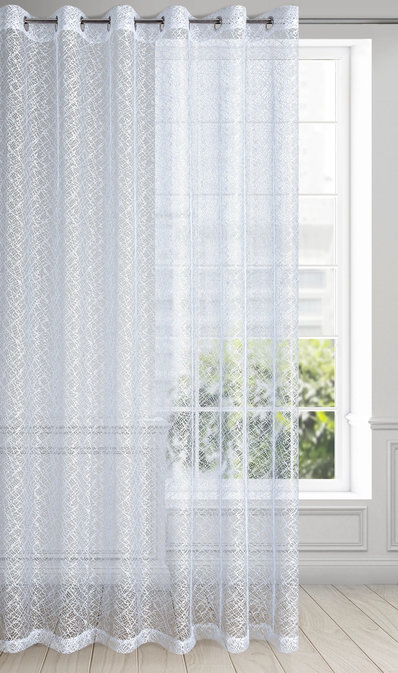 Firana biała o strukturze pajęczej sieci 300x250 cm przelotka AMANDA