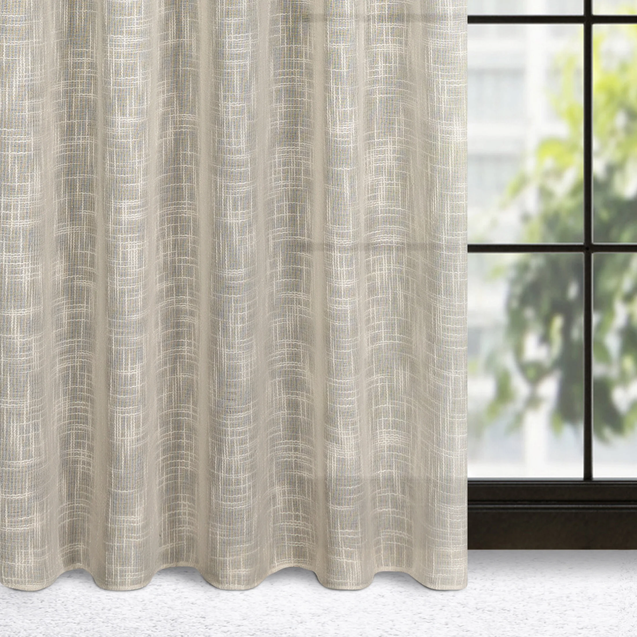 Zasłona beżowa w stylu eko o luźnym płóciennym splocie 140x270 cm taśma - RUBI | eurofirany