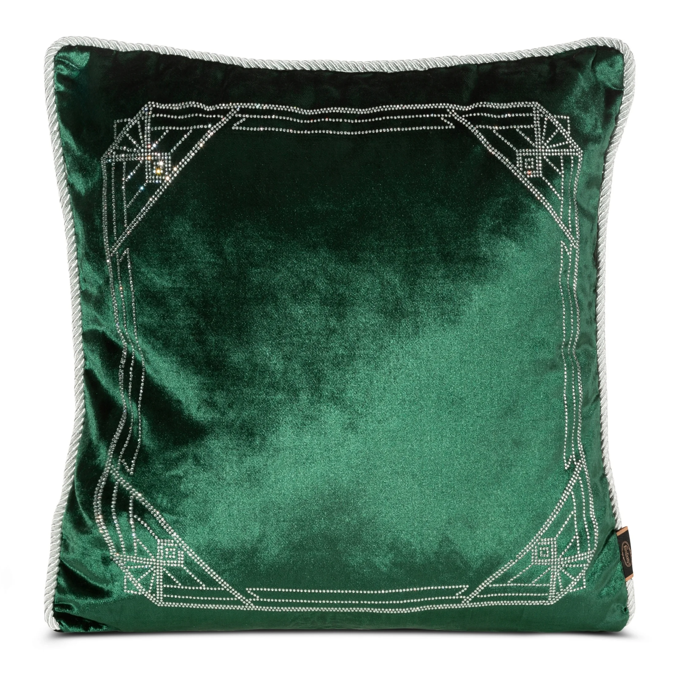 Poszewka na poduszkę 45x45 cm welwetowa, ciemnozielona zdobiona wzorem z kryształków ROYAL 9 | eurofirany