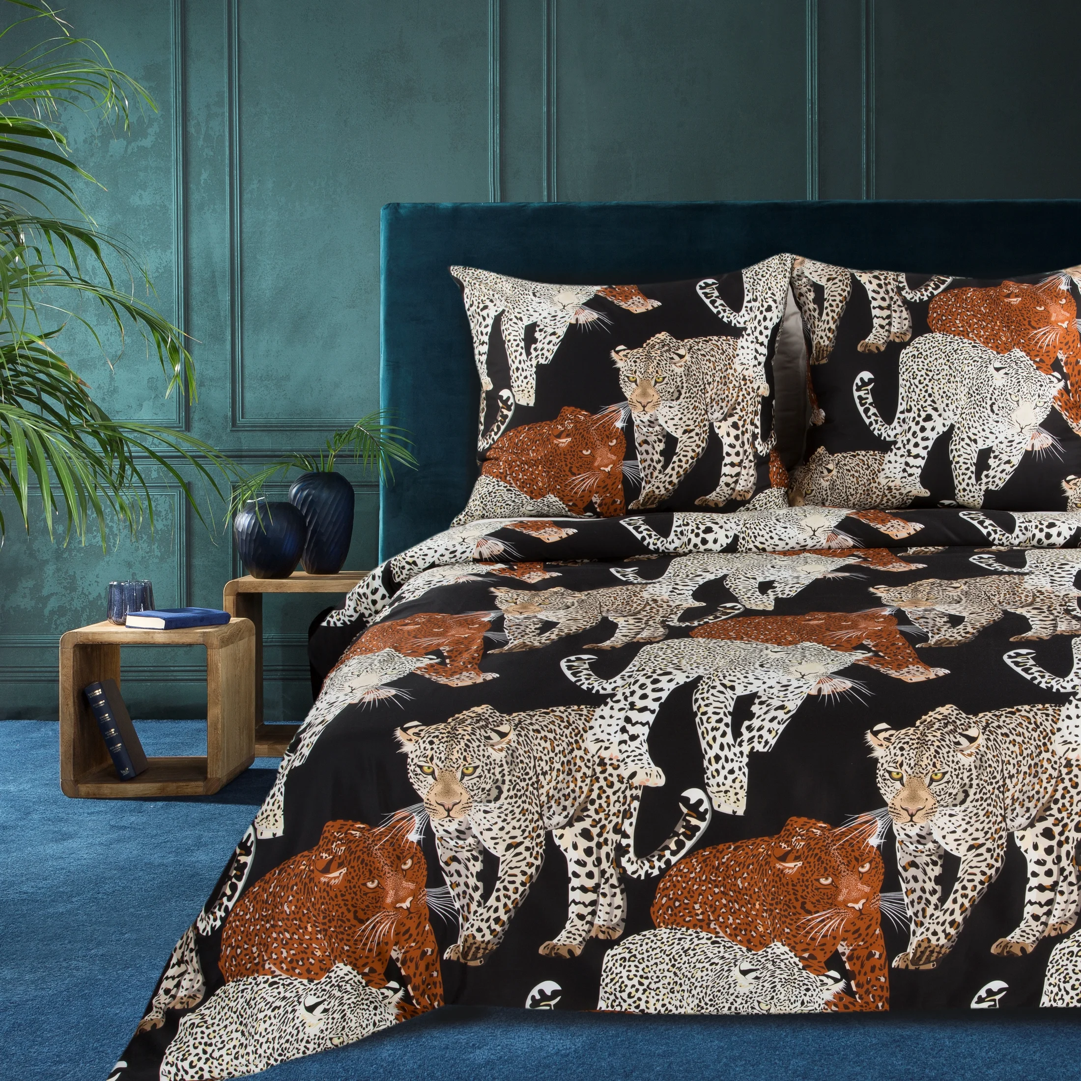 Pościel 220x200 cm z satyny bawełnianej kolor czarny, beżowy z wzorem zwierzęcym DIVA 16 Diva Line | eurofirany