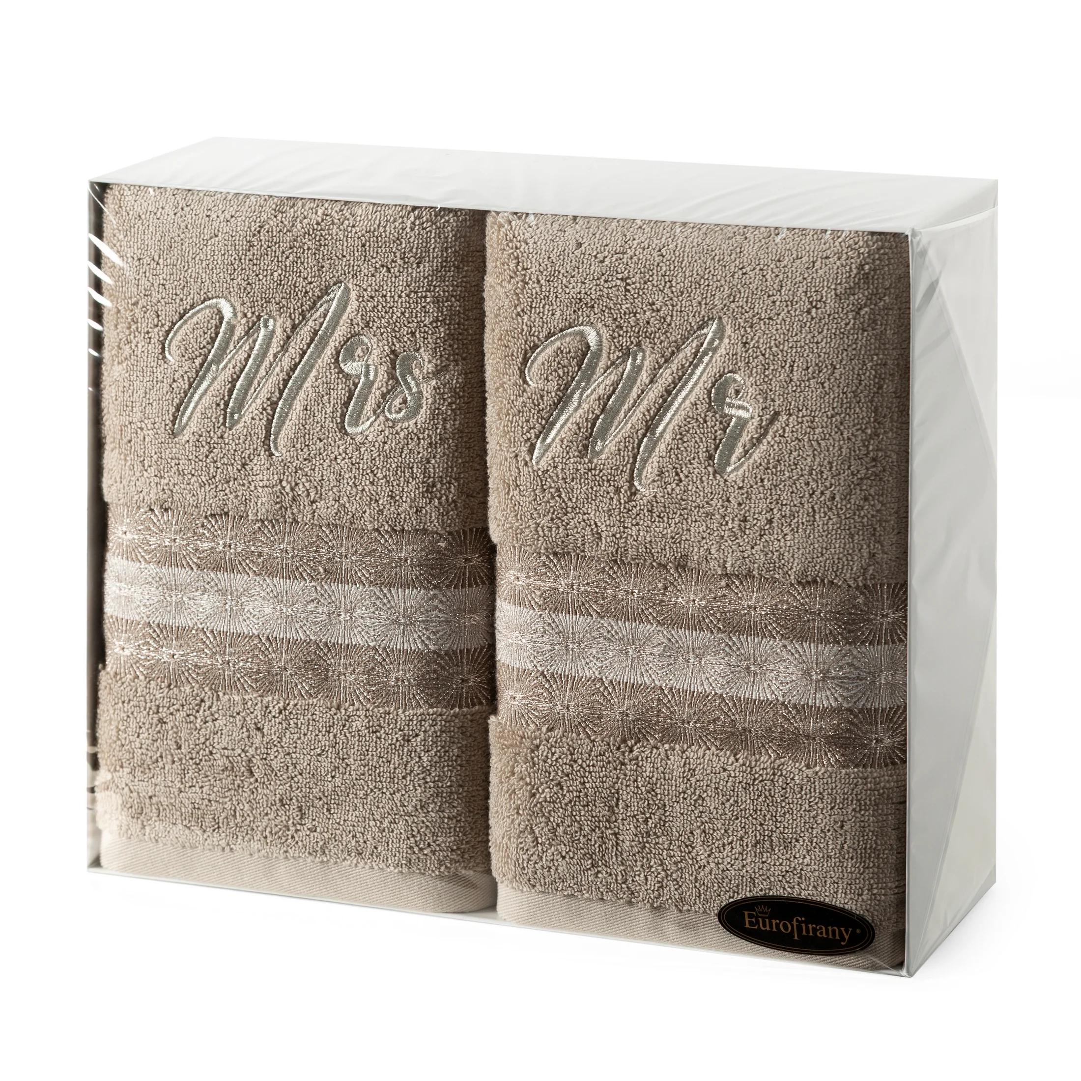 Zestaw ręczników bawełnianych na prezent 2 szt 50x90 cm kolor beżowy z haftem MRS&MR