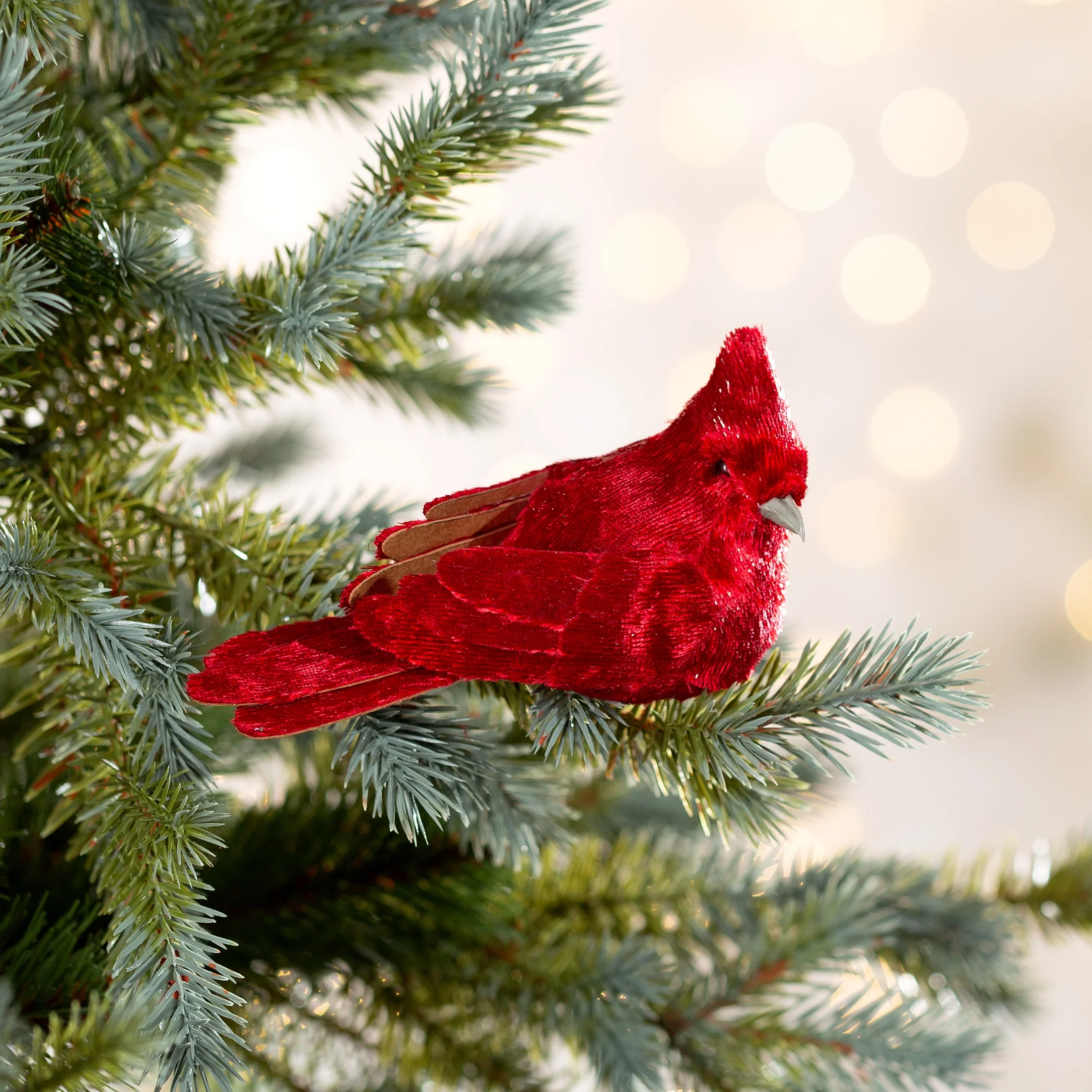 Ozdoba choinkowa PTAK z lśniącego miękkiego materiału, na klipsie | 
