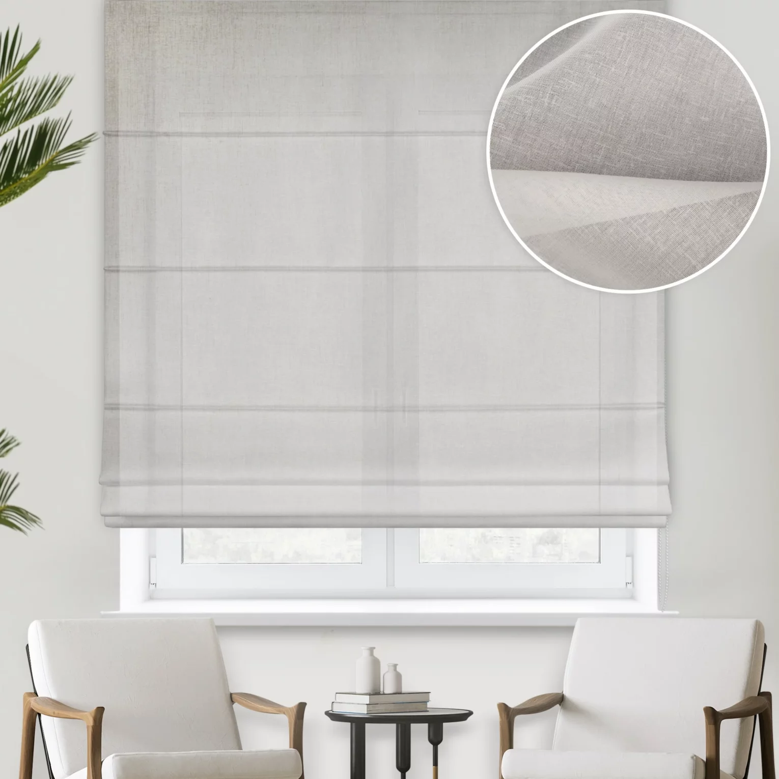 Roleta rzymska naturalna z matowej cienkiej etaminy,