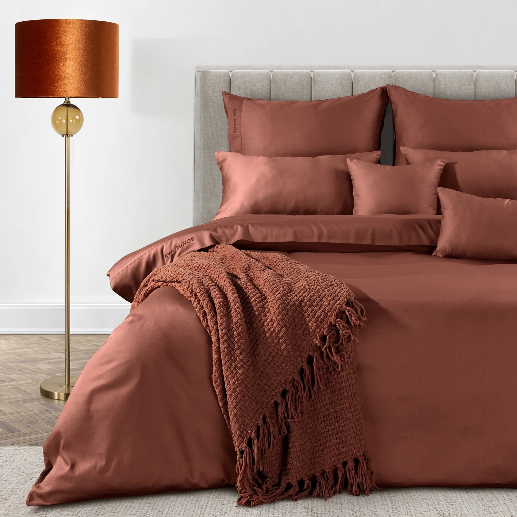 Pościel 160x200 cm z bawełny, makosatyny kolor marsala z ozdobną kantą i haftem kolekcja MINGE ELEGANTE | eurofirany