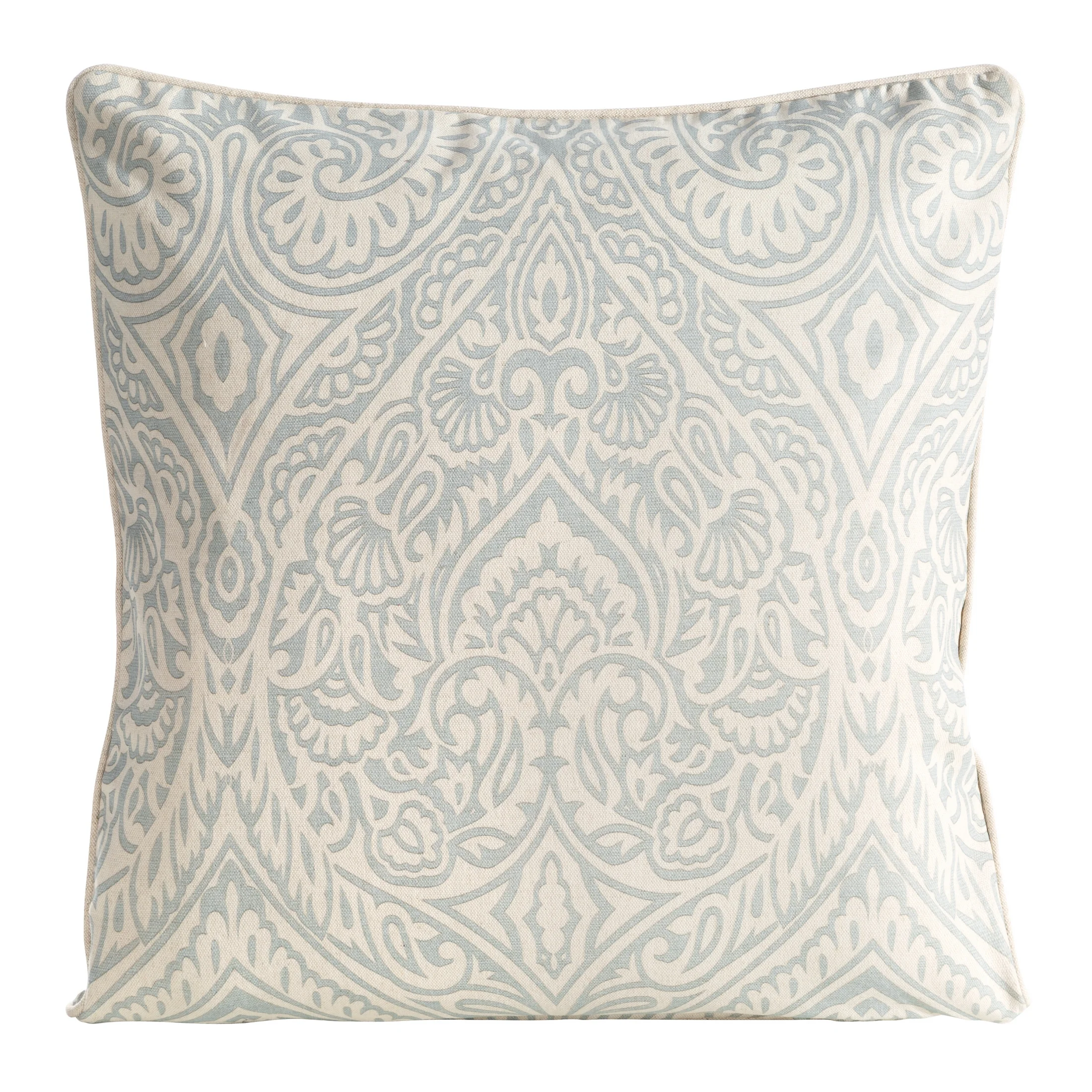 Poszewka na poduszkę 50x50 cm bawełniana z dodatkiem lnu beżowo, srebrna zdobiona wzorem ornamentu LEN | eurofirany