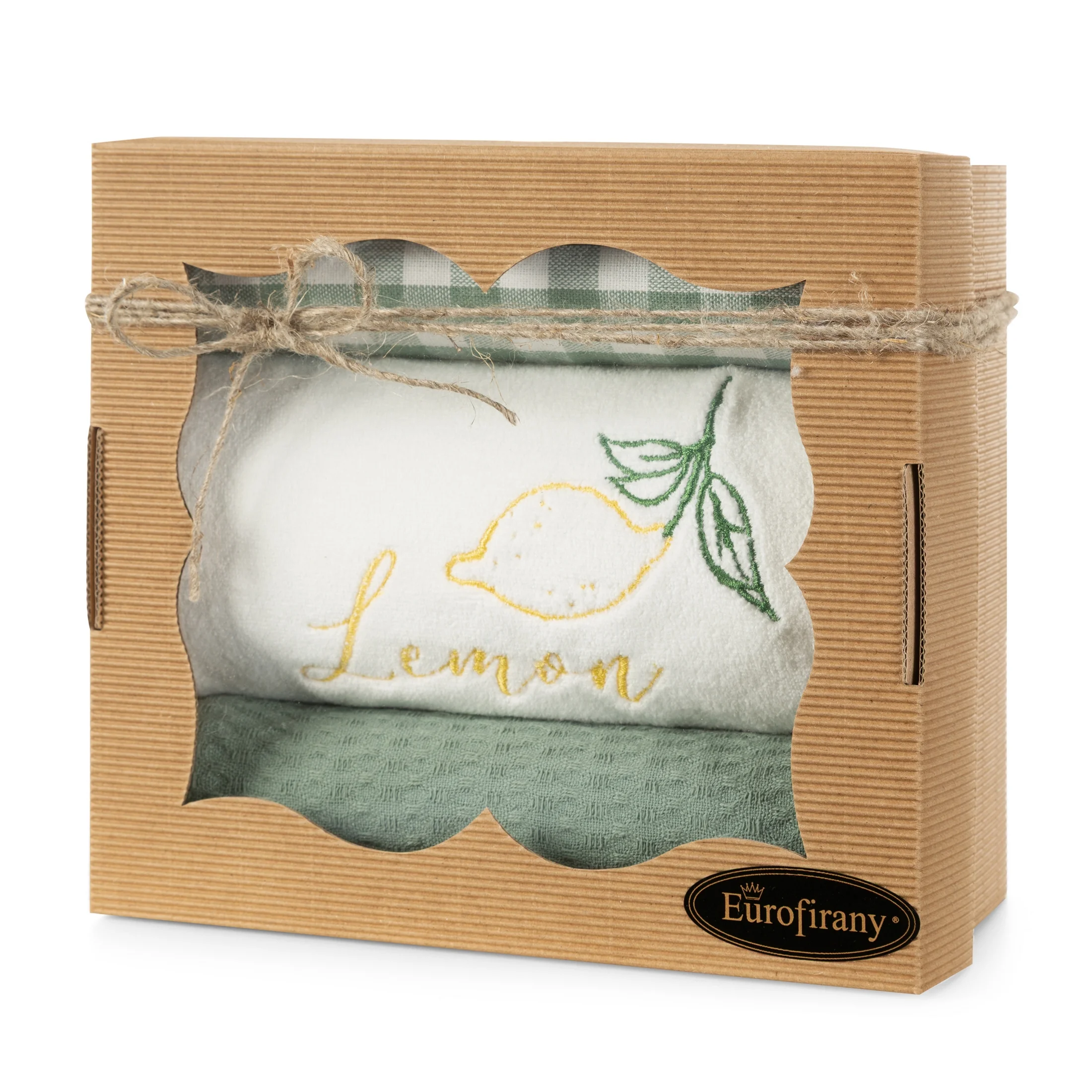 Zestaw ściereczek bawełnianych 3 szt 50x70 cm, 1 szt 30x30 cm kolor zielony, kremowy z uroczym haftem