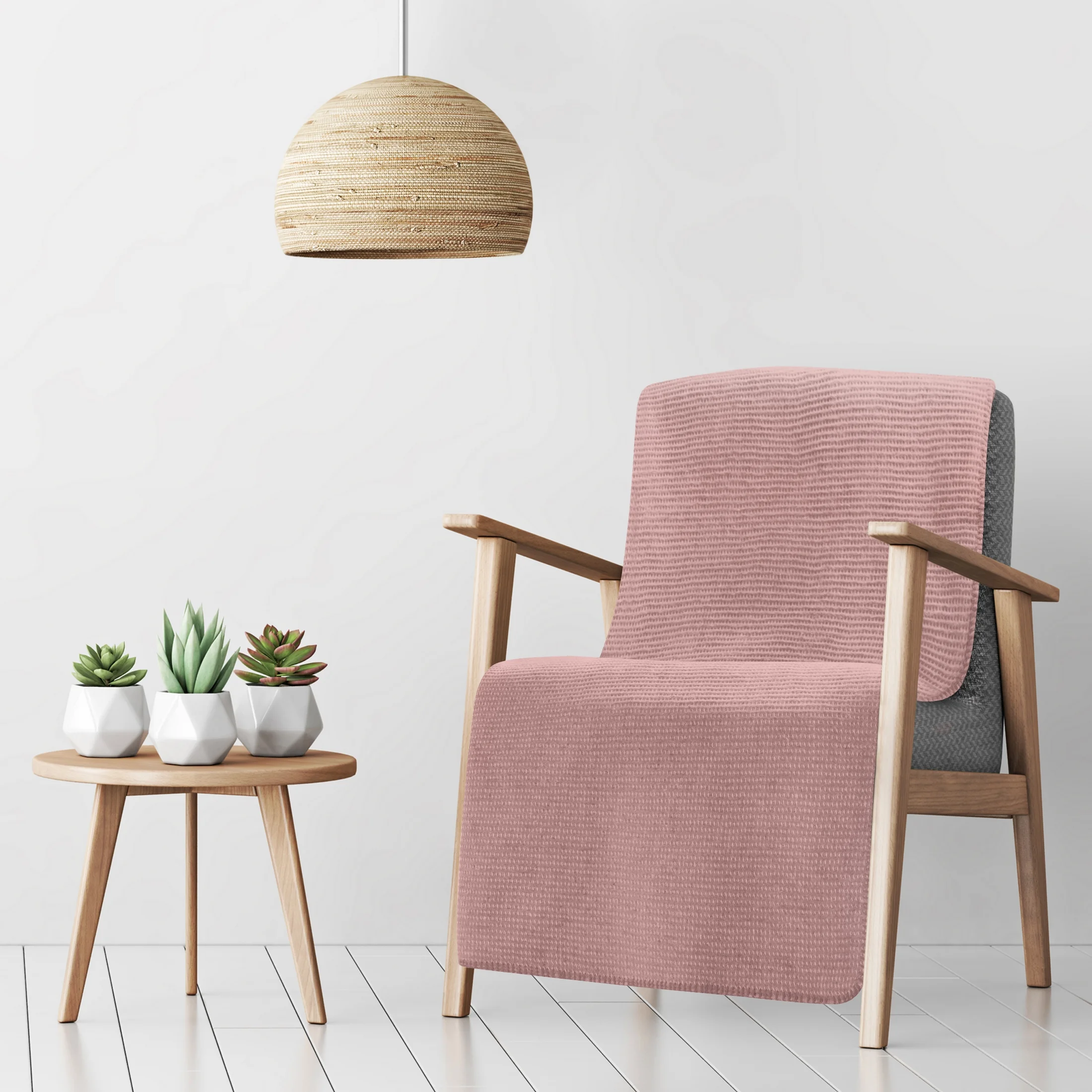 Narzuta na fotel-koc bawełniany 70x160 cm pudrowy róż ze strukturalnym wzorem 3D AMBER Design 91 | eurofirany