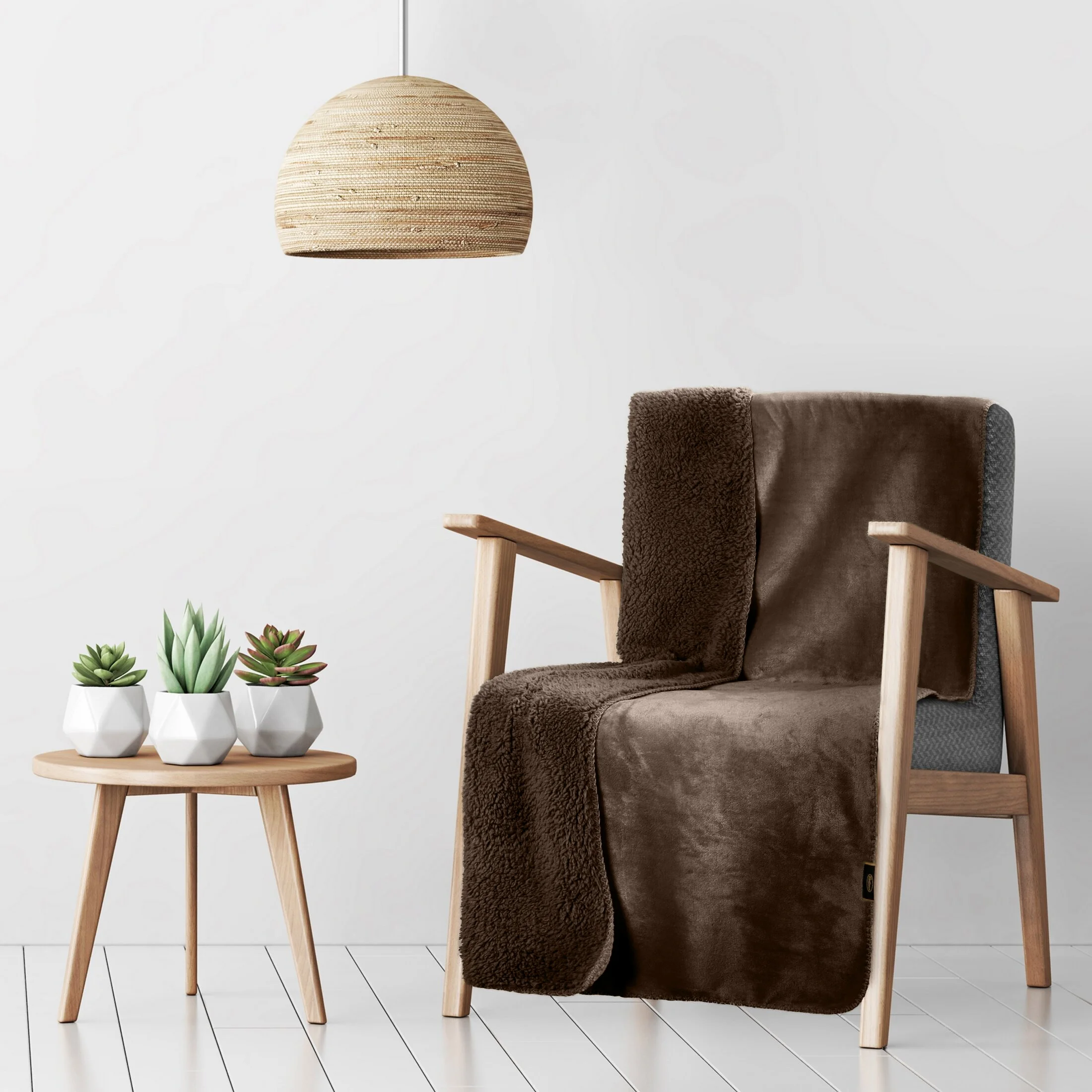 Narzuta, koc na fotel 70x160 cm ciemnobrązowy z miękkiego polaru ze strukturą baranka TEDY Eurofirany Premium | eurofirany