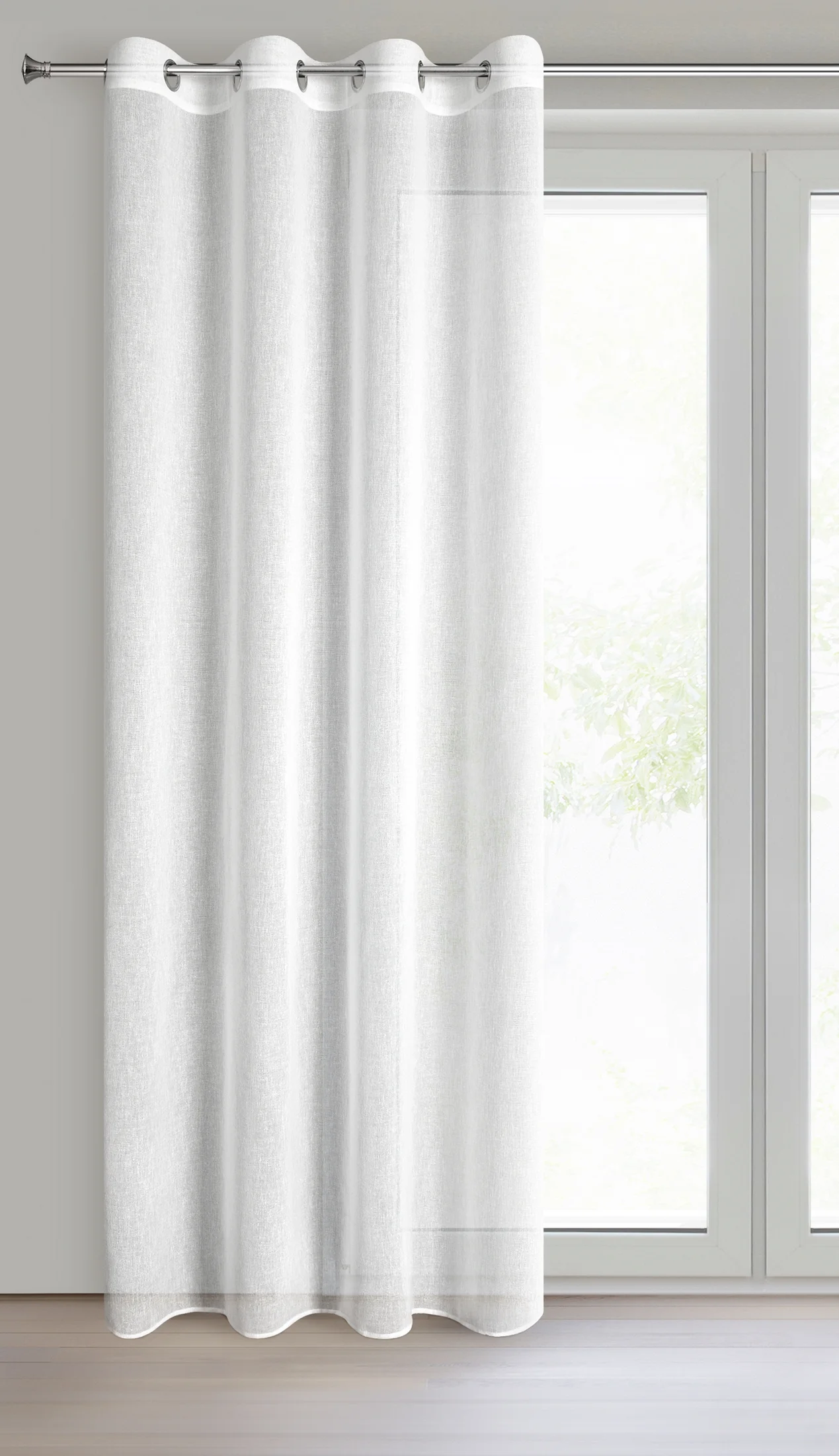 Dekoracja okienna biała z błyszczącą nicią 140x250 cm przelotka VESTA