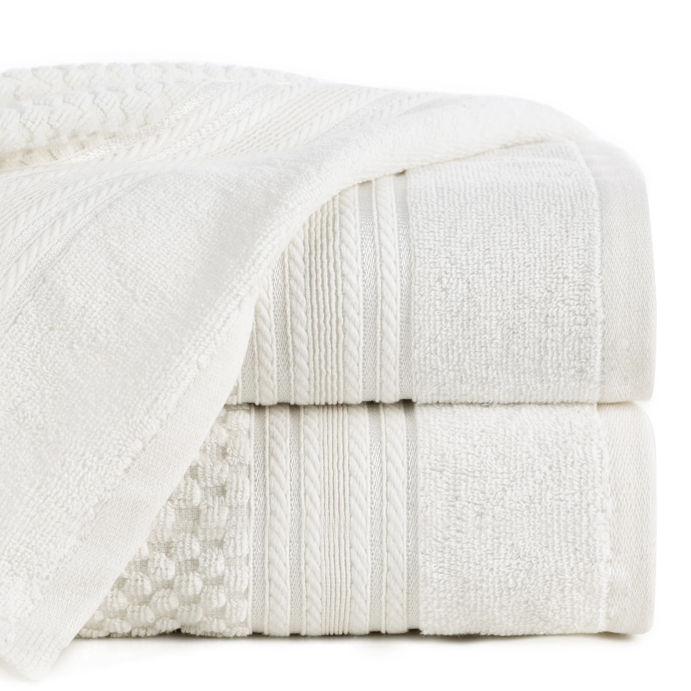 Ręcznik kąpielowy 70x140 cm bawełniany kolor kremowy zdobiony subtelnymi paseczkami 500 g/m2 DAVOS