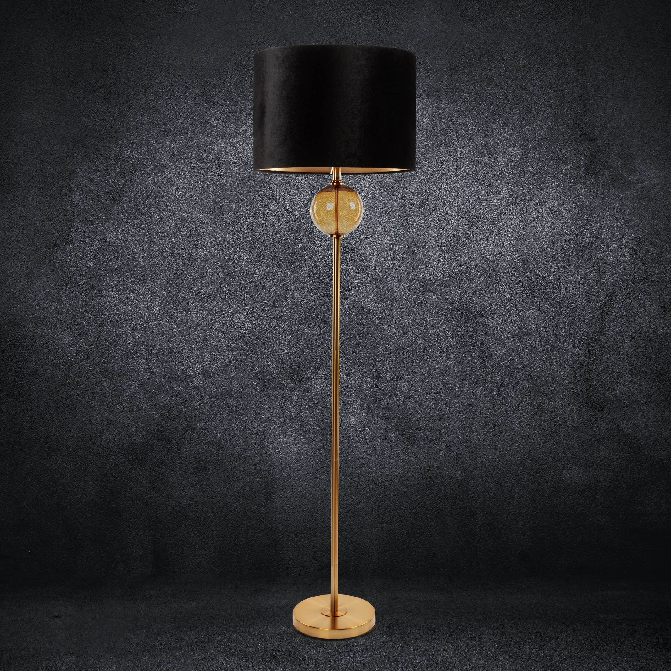 Lampa stojąca do pokoju czarno, złota LEONA z welwetowym abażurem