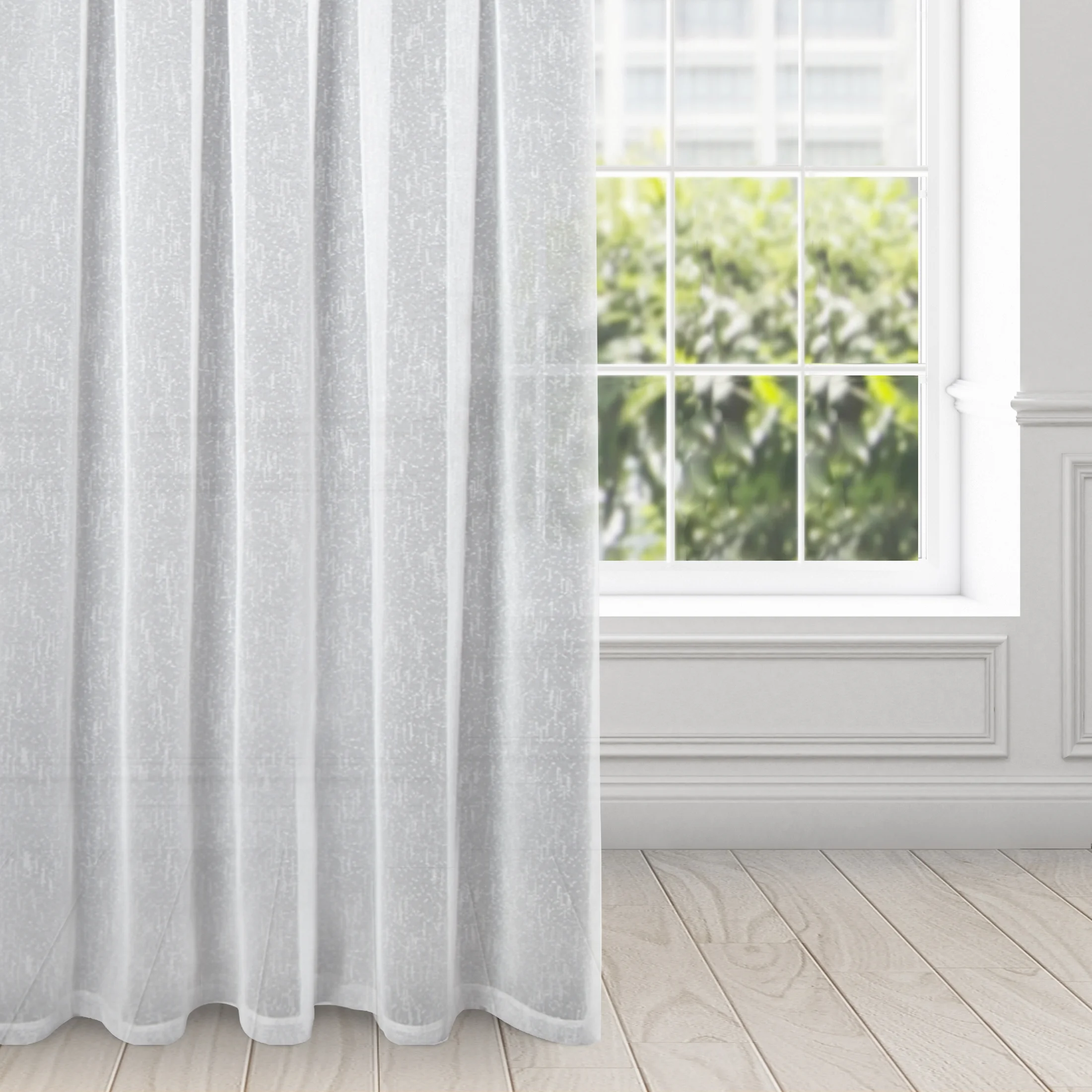 Firana biała o strukturze deszczyku z dodatkiem przezroczystej połyskującej nici 140x250 cm taśma IDA | eurofirany