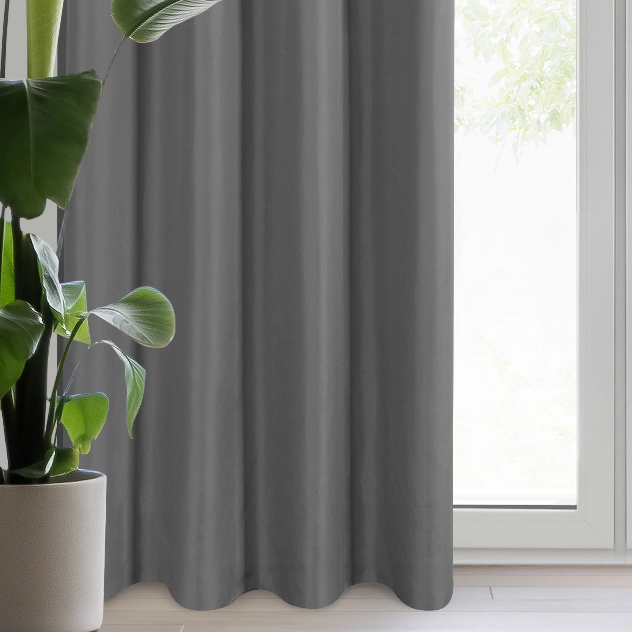 Zasłona grafitowa z gładkiej matowej tkaniny 140x250 cm przelotka - ADARI | eurofirany