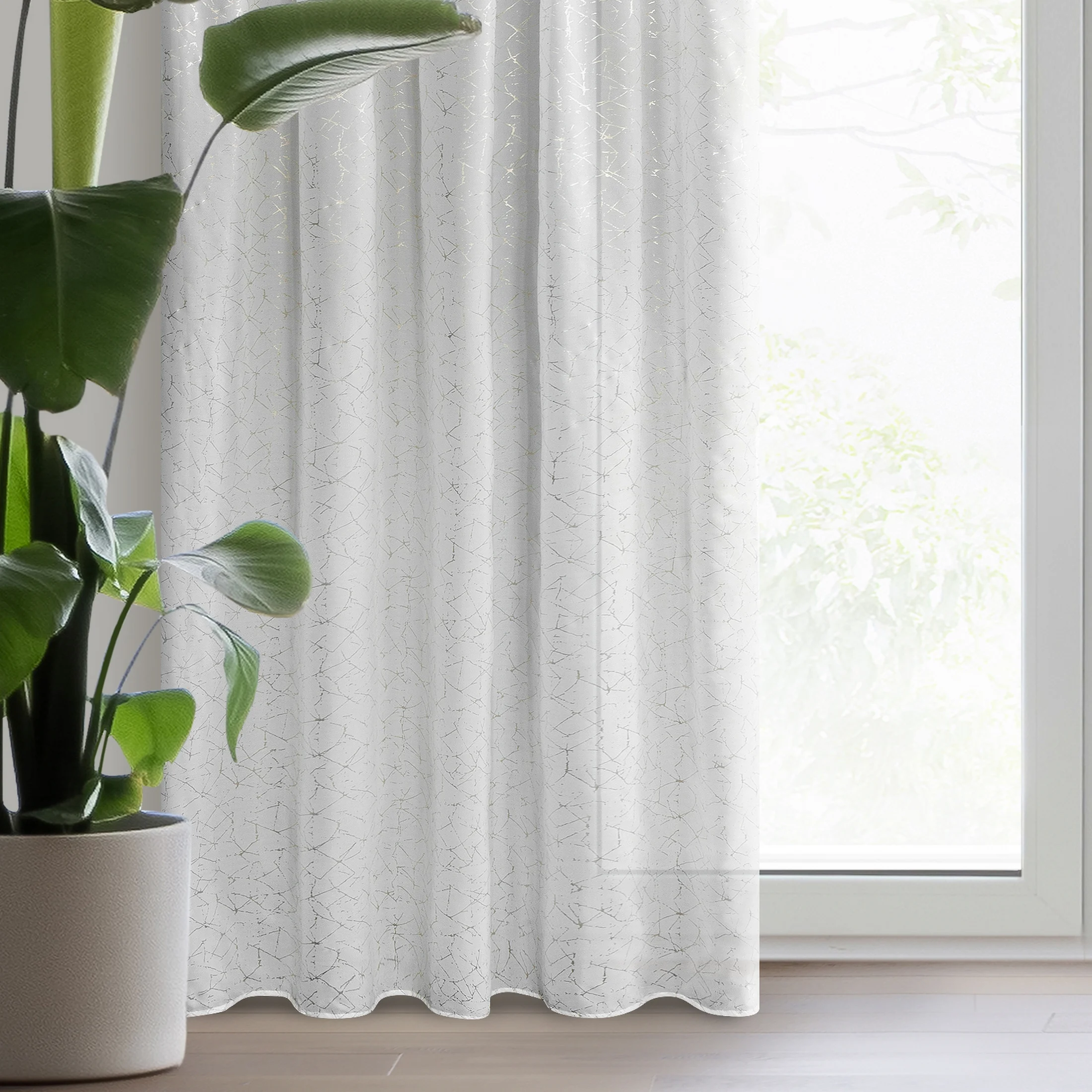 Firana biała z szampańskim nieregularnym wzorem 140x270 cm taśma ROXI | eurofirany