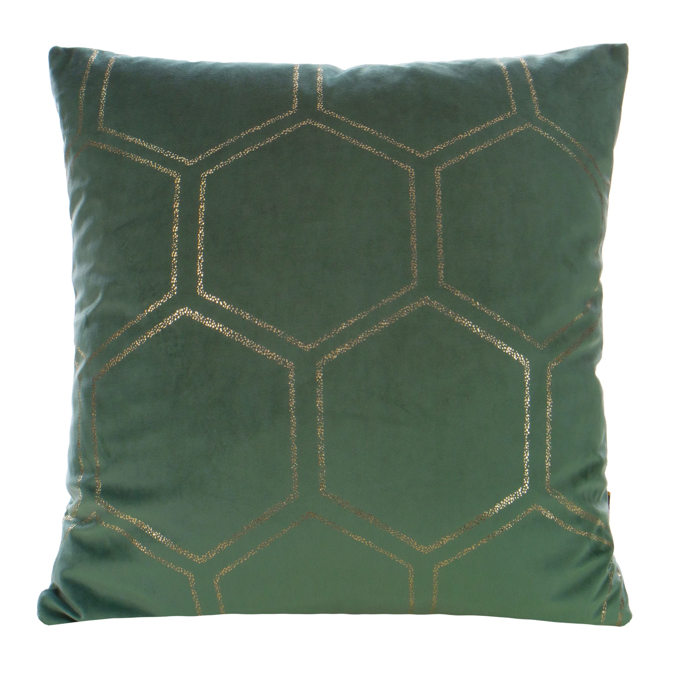 Poszewka na poduszkę 45x45 cm welwetowa ciemnozielona ze złotym wzorem plastra miodu BLINK | eurofirany
