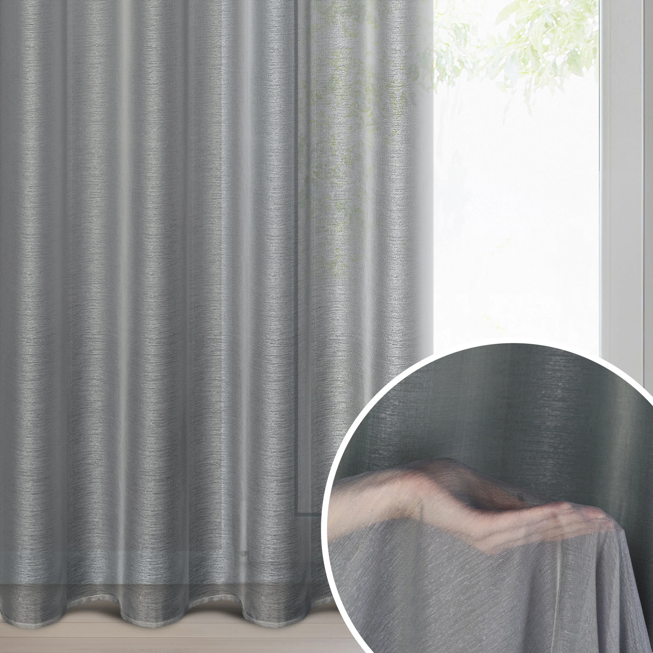 Firana stalowa o strukturze drobnego deszczyku wzór poziomy 140x250 cm przelotka REBECCA | eurofirany