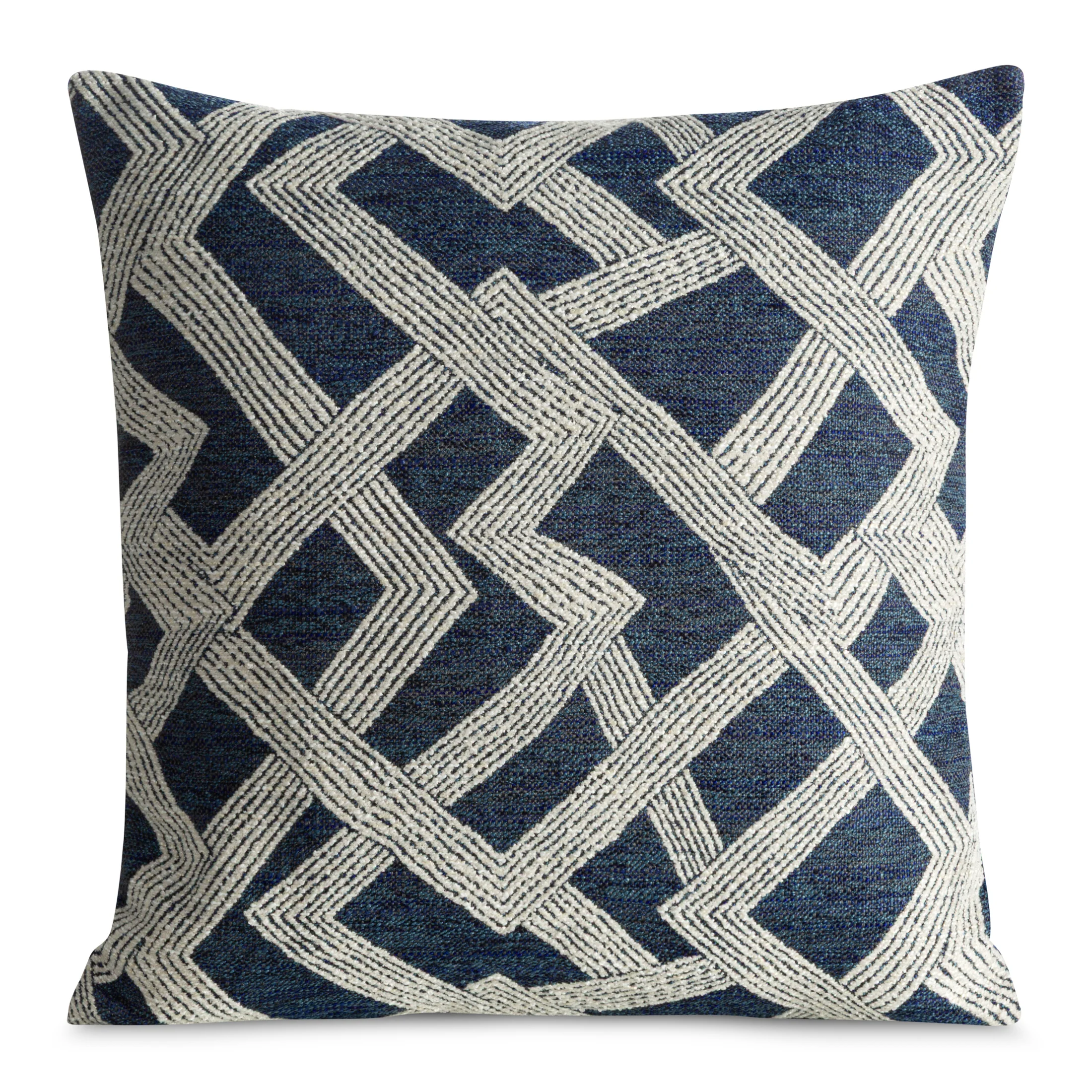 Poszewka na poduszkę 43x43 cm granatowo, kremowa zdobiona szenilowym geometrycznym wzorem DALIA - kolekcja TOLEDO | eurofirany