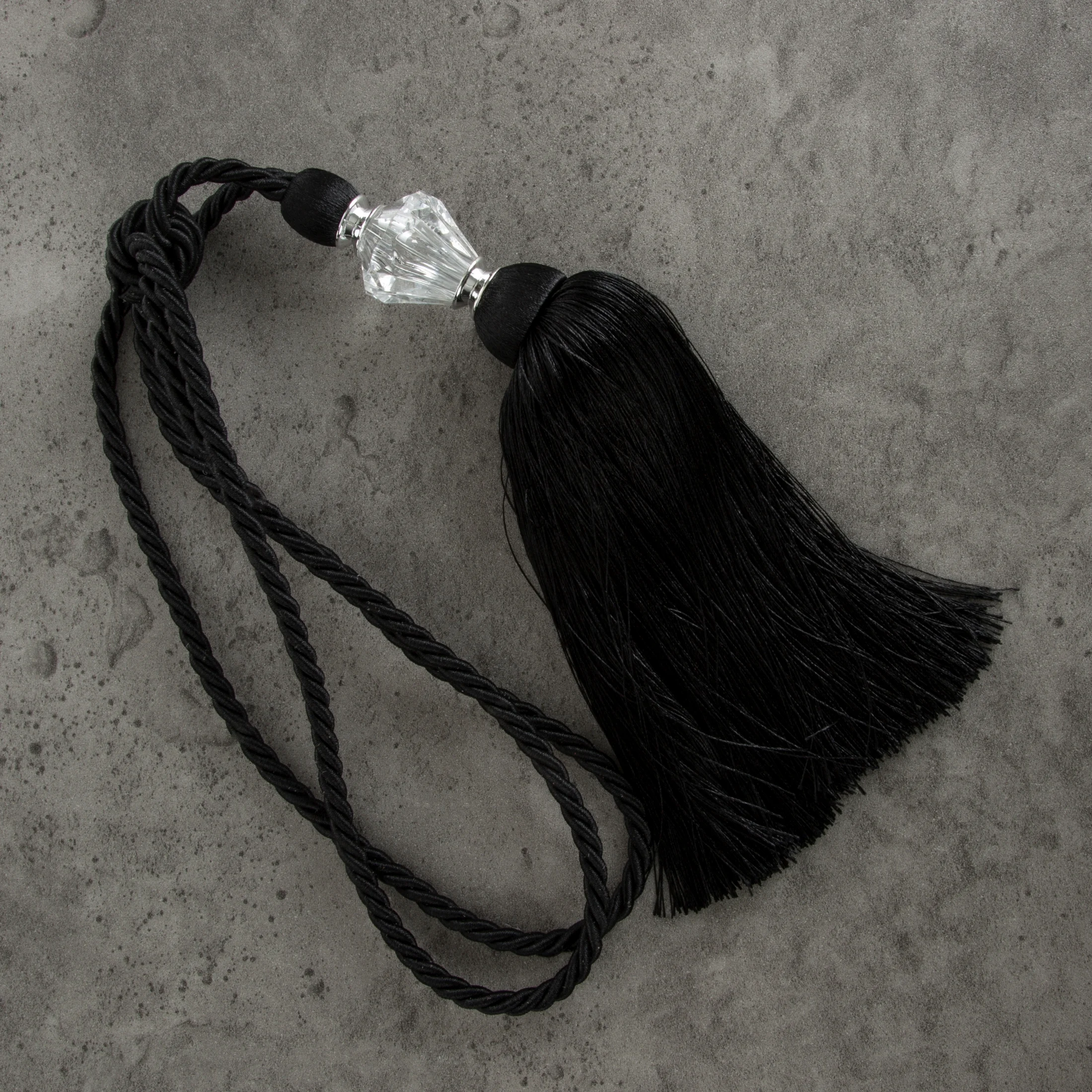 Dekoracyjny sznur do zasłon VILLIA zdobiony kryształem i puszystym chwostem