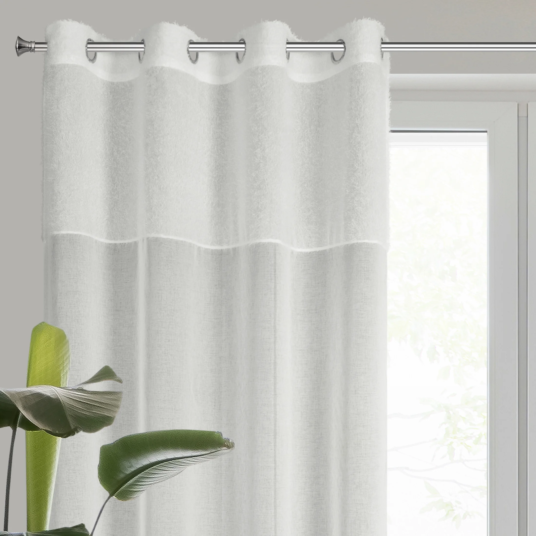 Zasłona kremowa z wstawką z moherowej tkaniny 140x270 cm taśma - AGIS | eurofirany