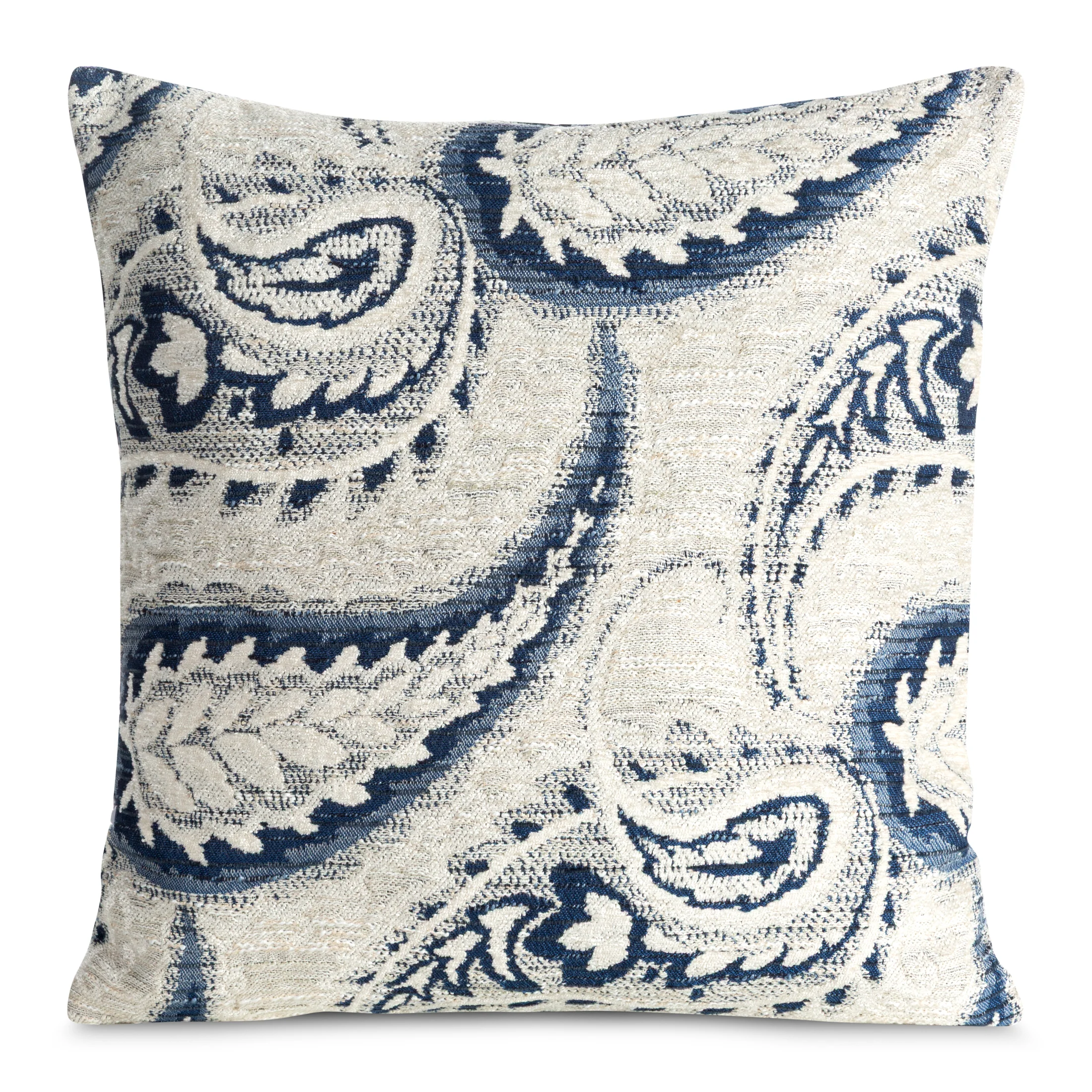 Poszewka na poduszkę 43x43 cm kremowo, granatowa z szenilowej tkaniny z przeszywanym wzorem SABINA | eurofirany