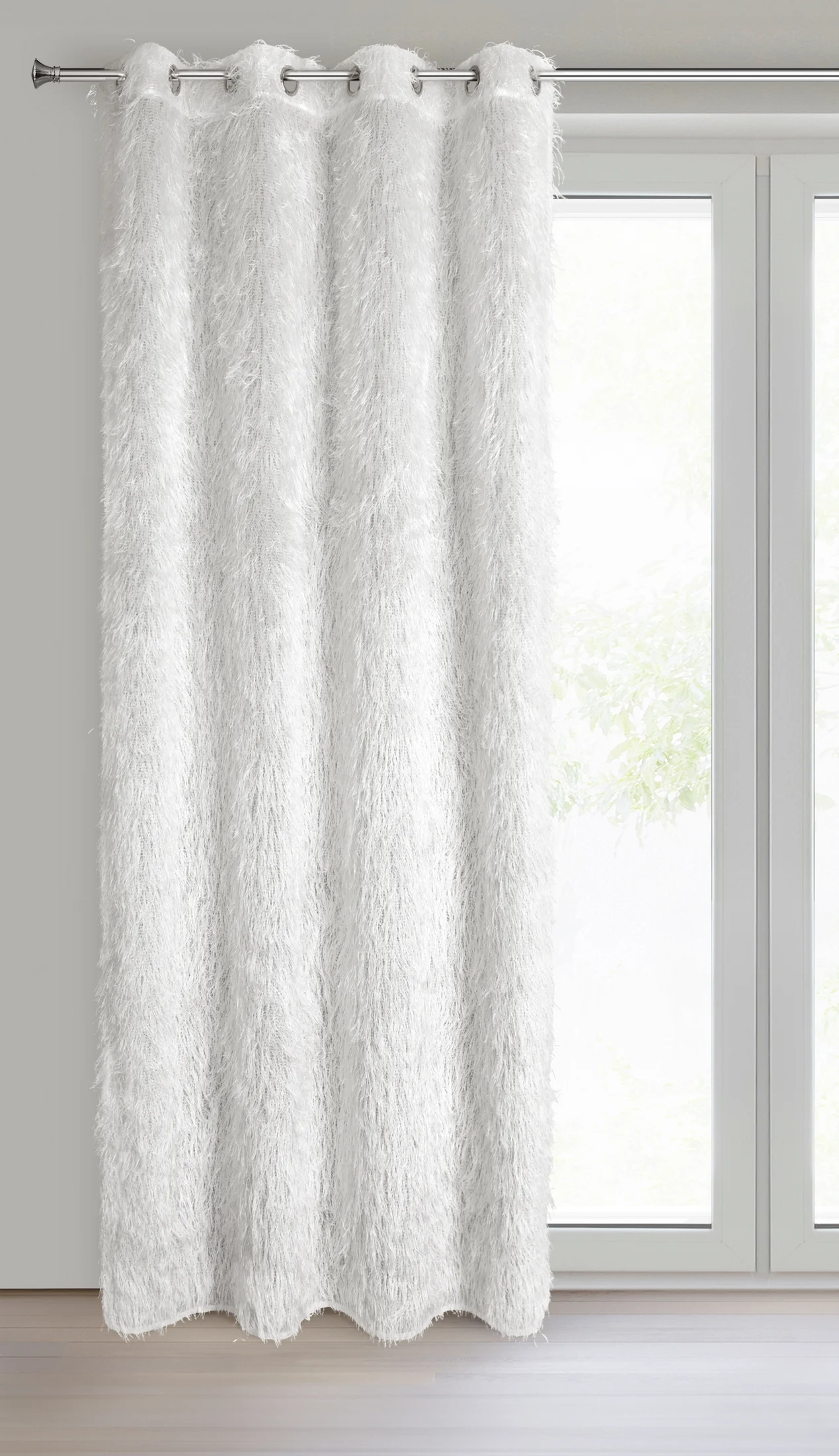 Firana kremowa z etaminy zdobiona moherową nicią 140x250 cm przelotka MARGARET