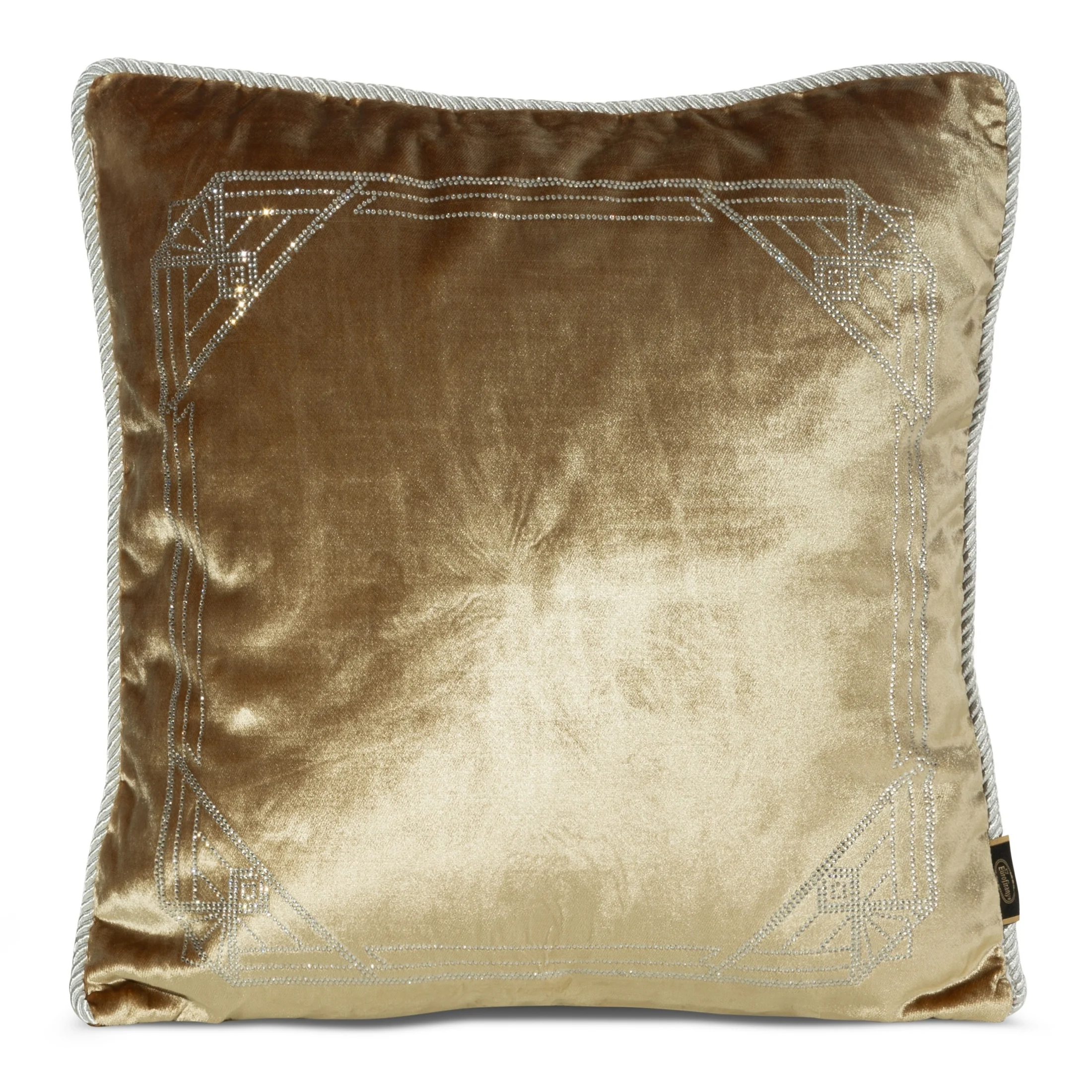 Poszewka na poduszkę 45x45 cm welwetowa, kolor miodowy zdobiona wzorem z kryształków ROYAL 9 | eurofirany