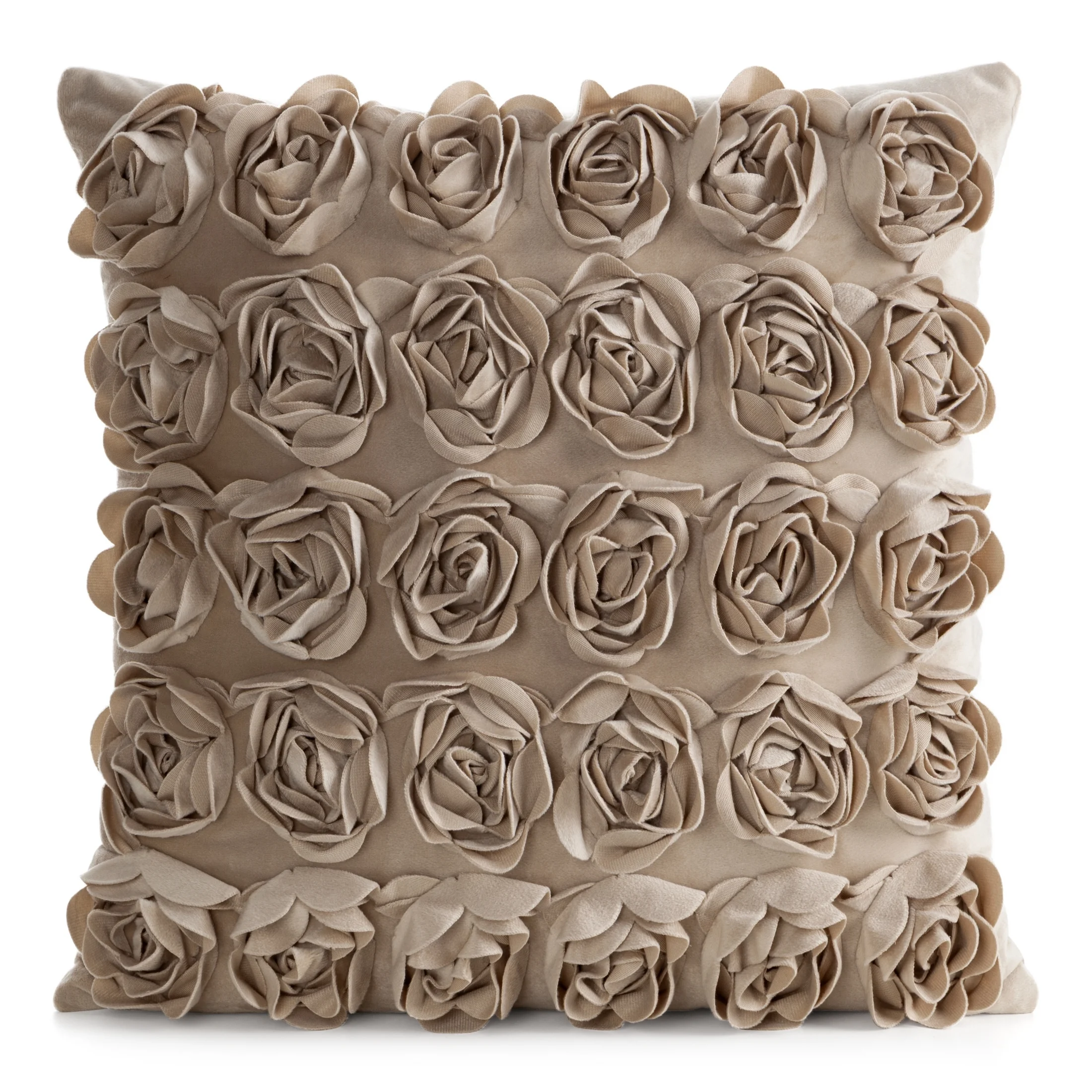 Poszewka na poduszkę 45 x 45 cm z welwetu kolor ciemnobeżowy zdobiona 3D aplikacją róż ROSES Eva Minge | eurofirany