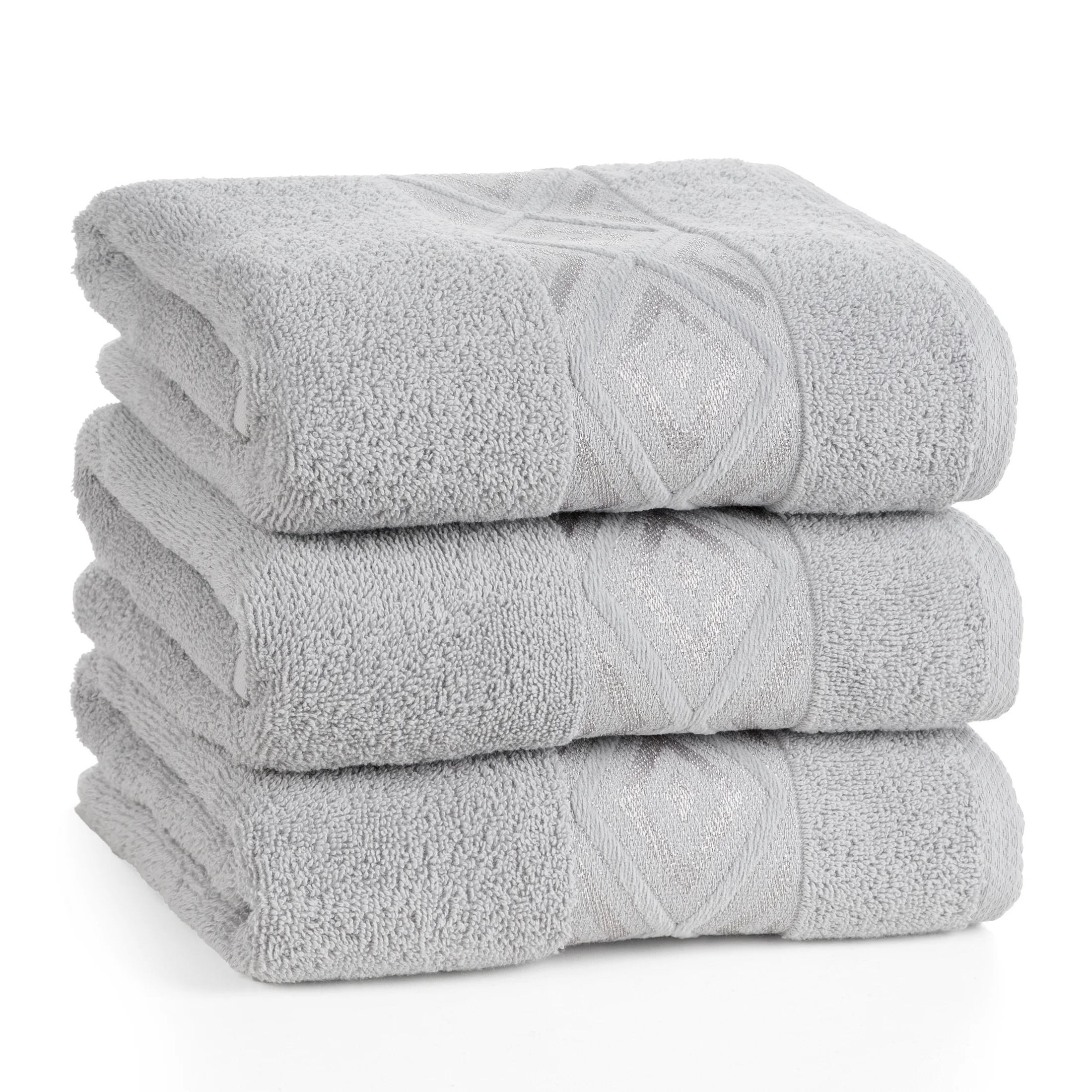 Ręcznik kąpielowy 50x90 cm bawełniany kolor srebrny przetykany błyszczącą nicią w geometryczny wzór 500 g/m2 AZARI