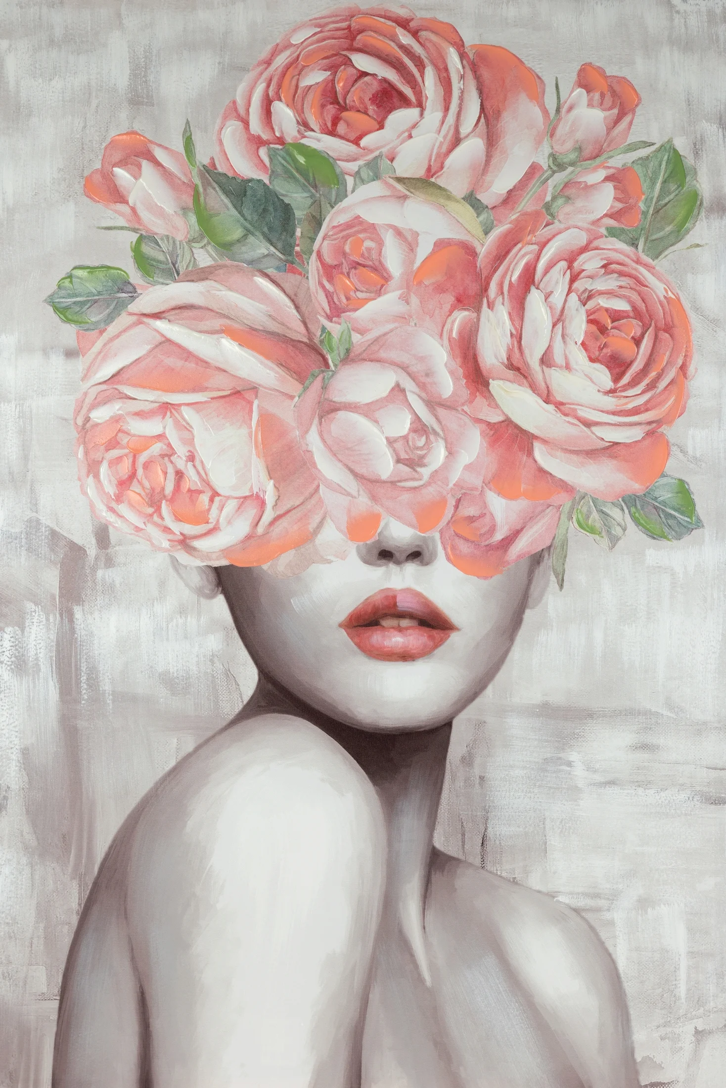 Obraz postaci różowo, szary ręcznie malowany na płótnie 80x120 cm AMELI 1 | eurofirany