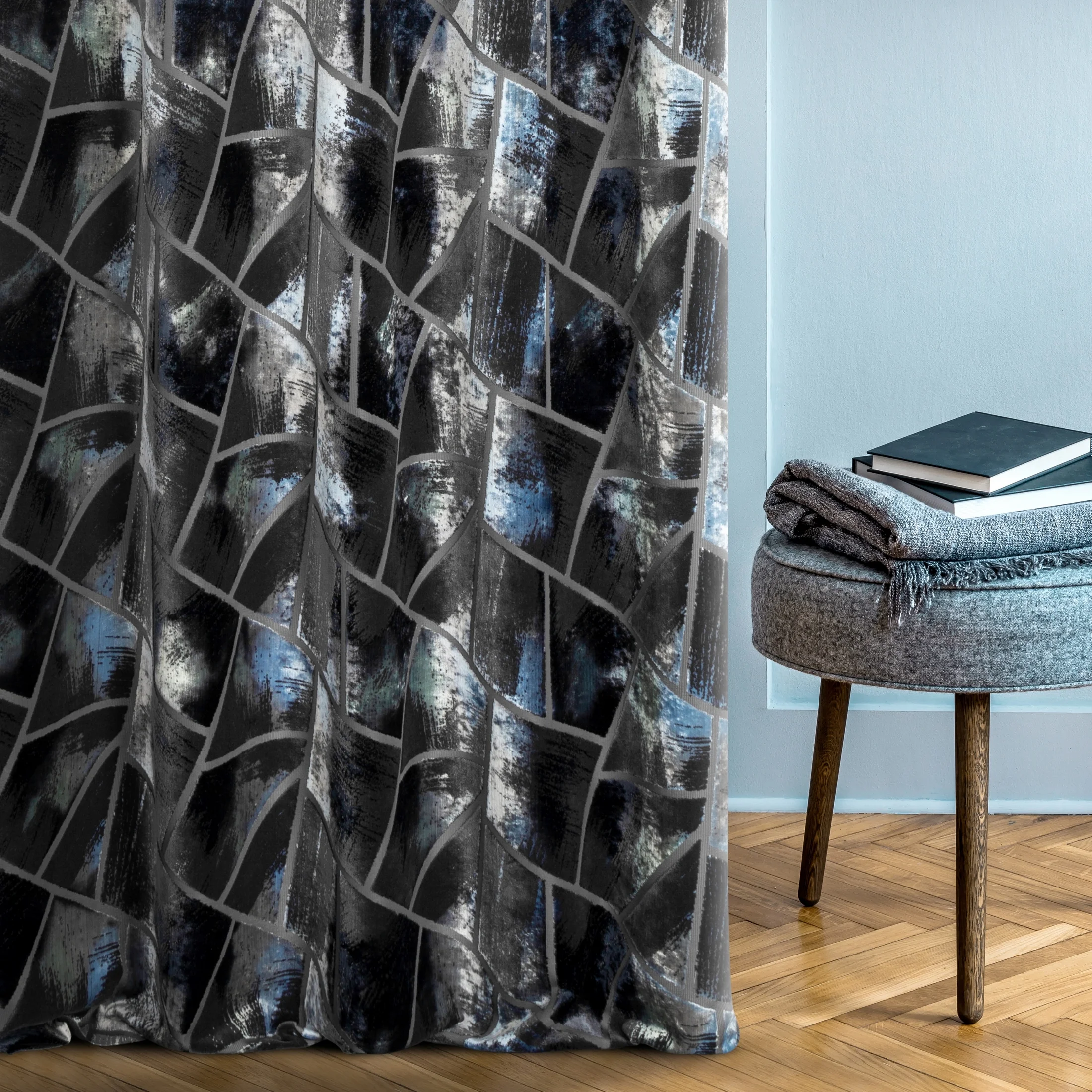Tkanina zasłonowa gruby welwet z geometrycznym wzorem z kolekcji Eva Minge