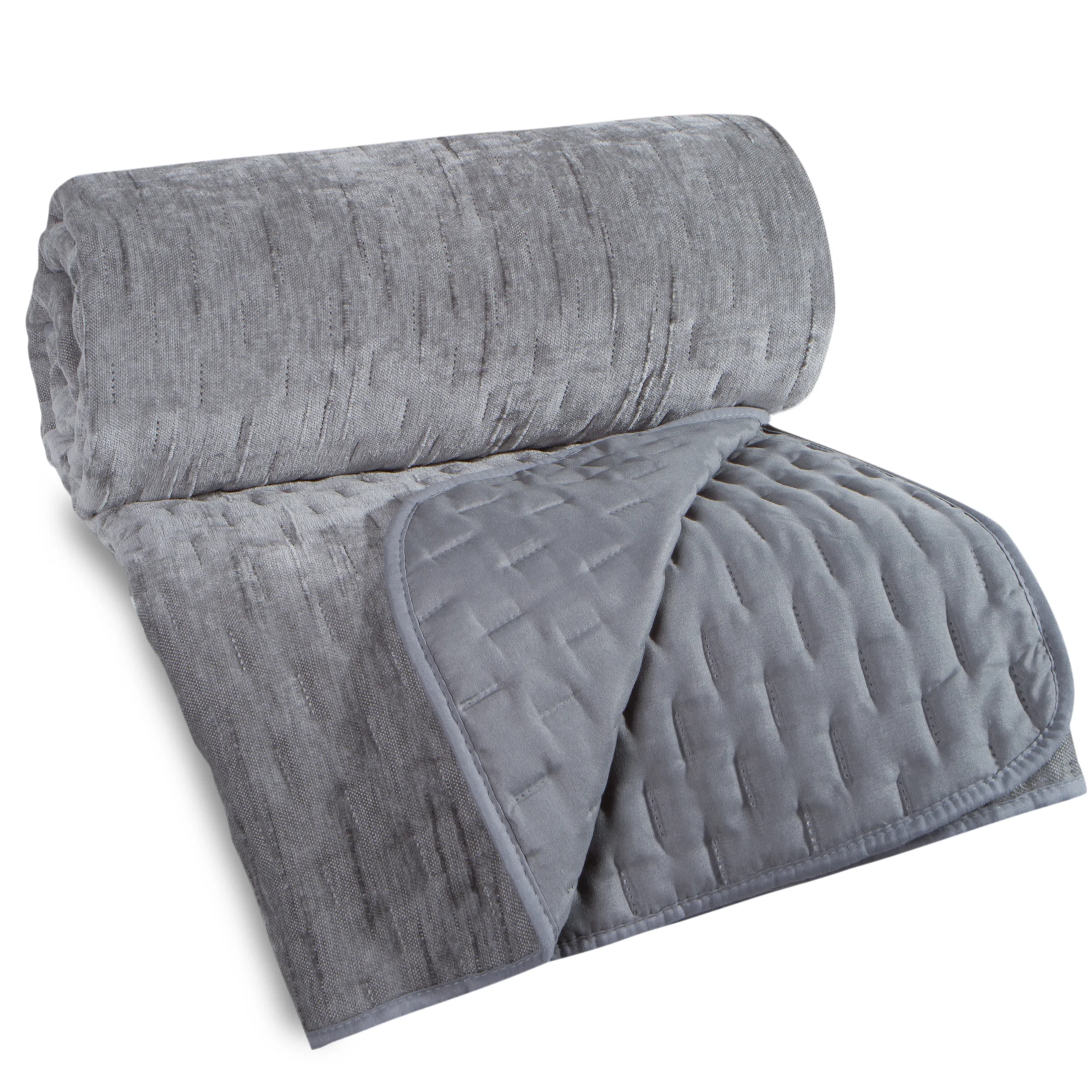 Narzuta szenilowa srebrna 220x240 cm pikowana metodą hot press HELEN1