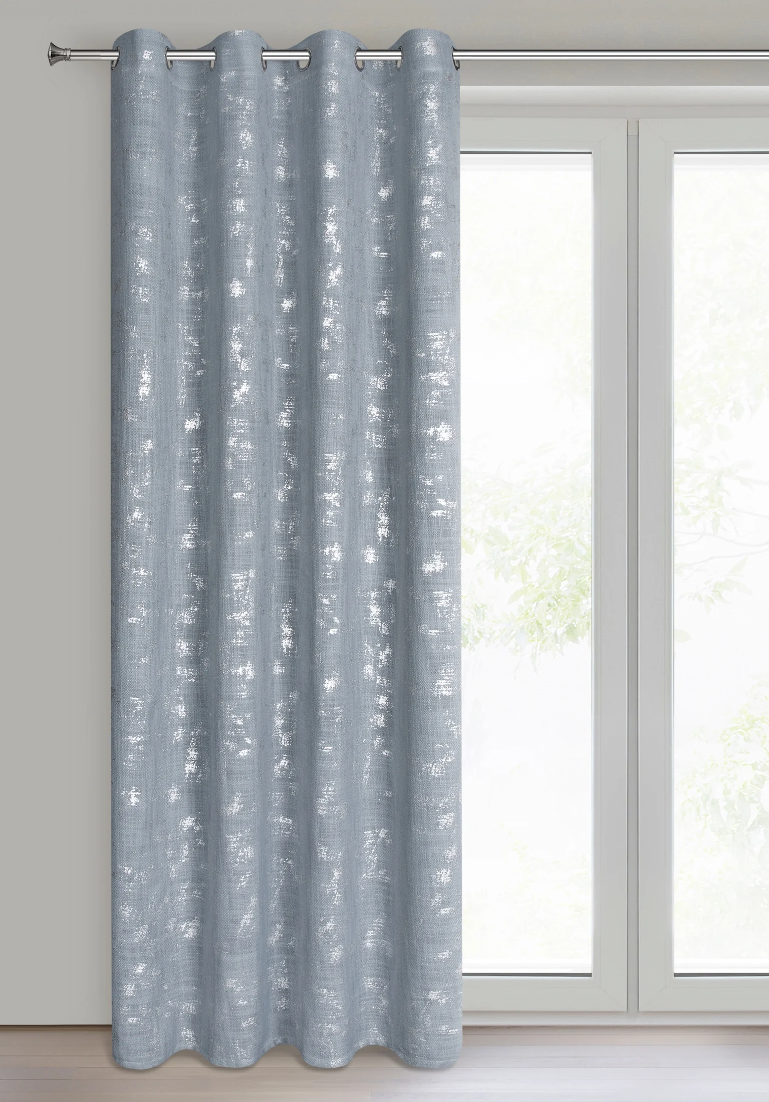 Zasłona jasnoniebieska, srebrzysta w stylu eko 140x250 cm przelotka - SOLANA