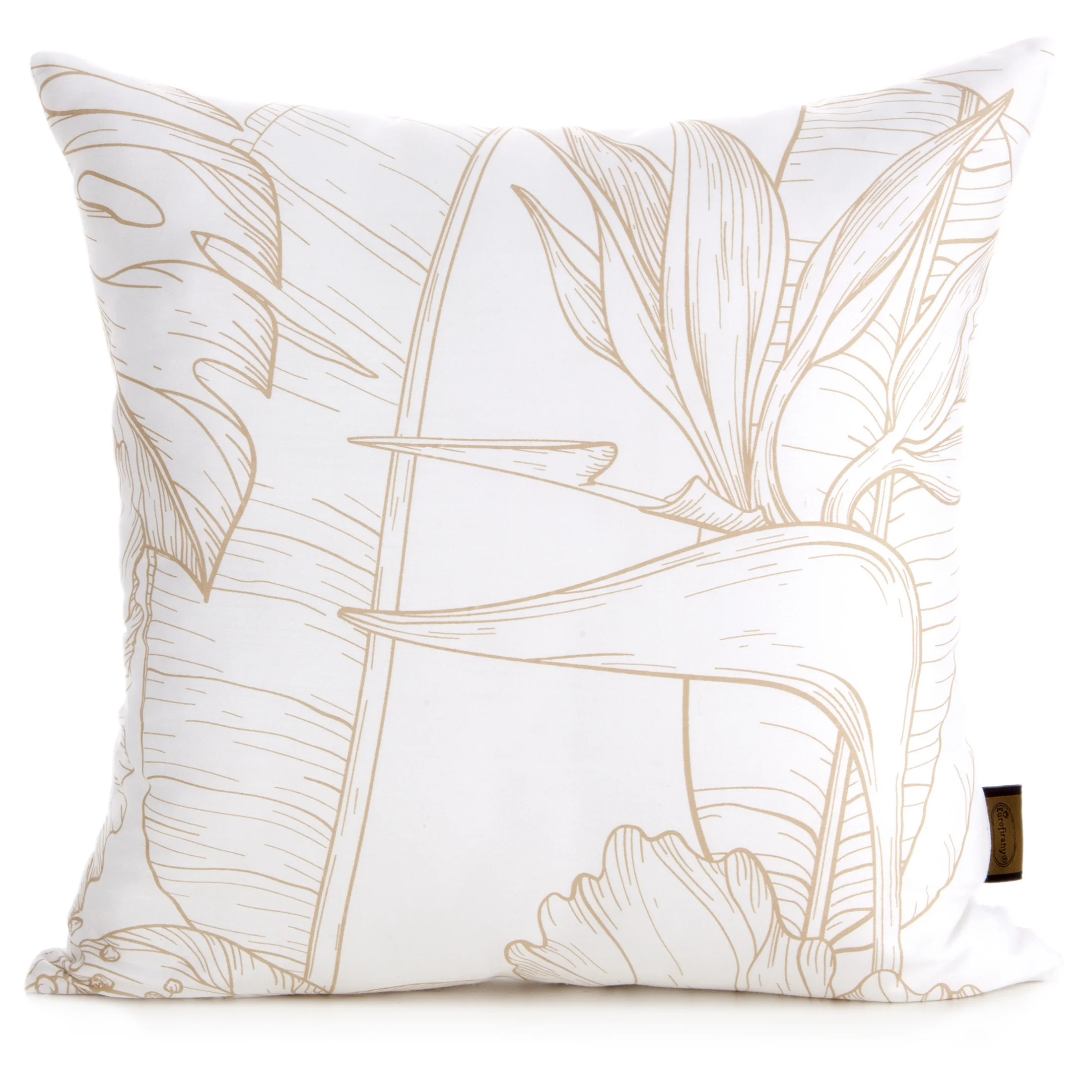 Poszewka na poduszkę 40x40 cm z satyny bawełnianej ciemnobeżowa zdobiona nadrukiem roślinnym SPRING 50 | eurofirany